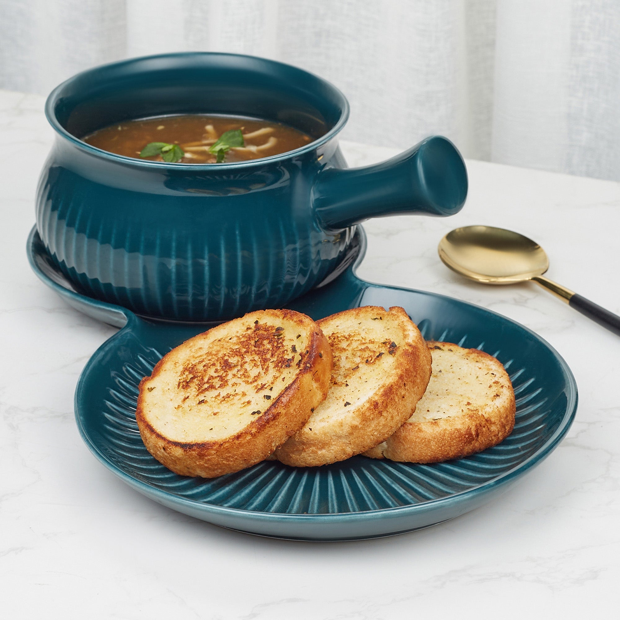 Ace Ceramic Soup Cup & Serving Platter Combo in Assorted Colour