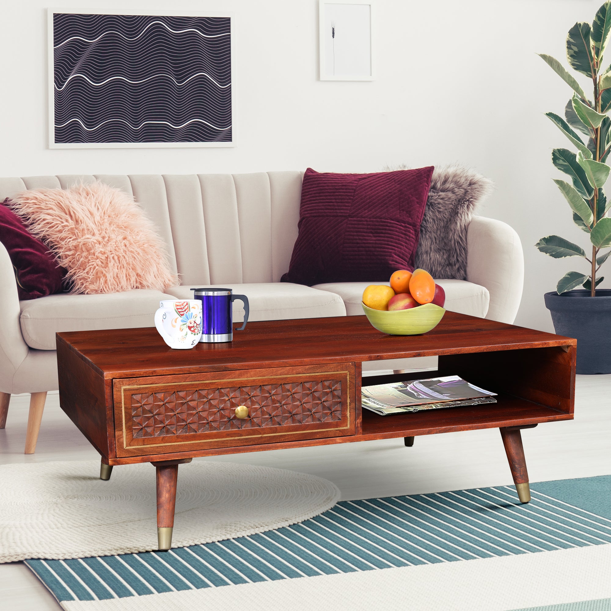 Phoolkari Center Table in Honey Finish Colour