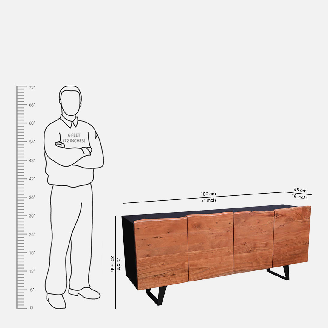 Arduous Acacia Wood Four Door Sideboard in Natural Colour