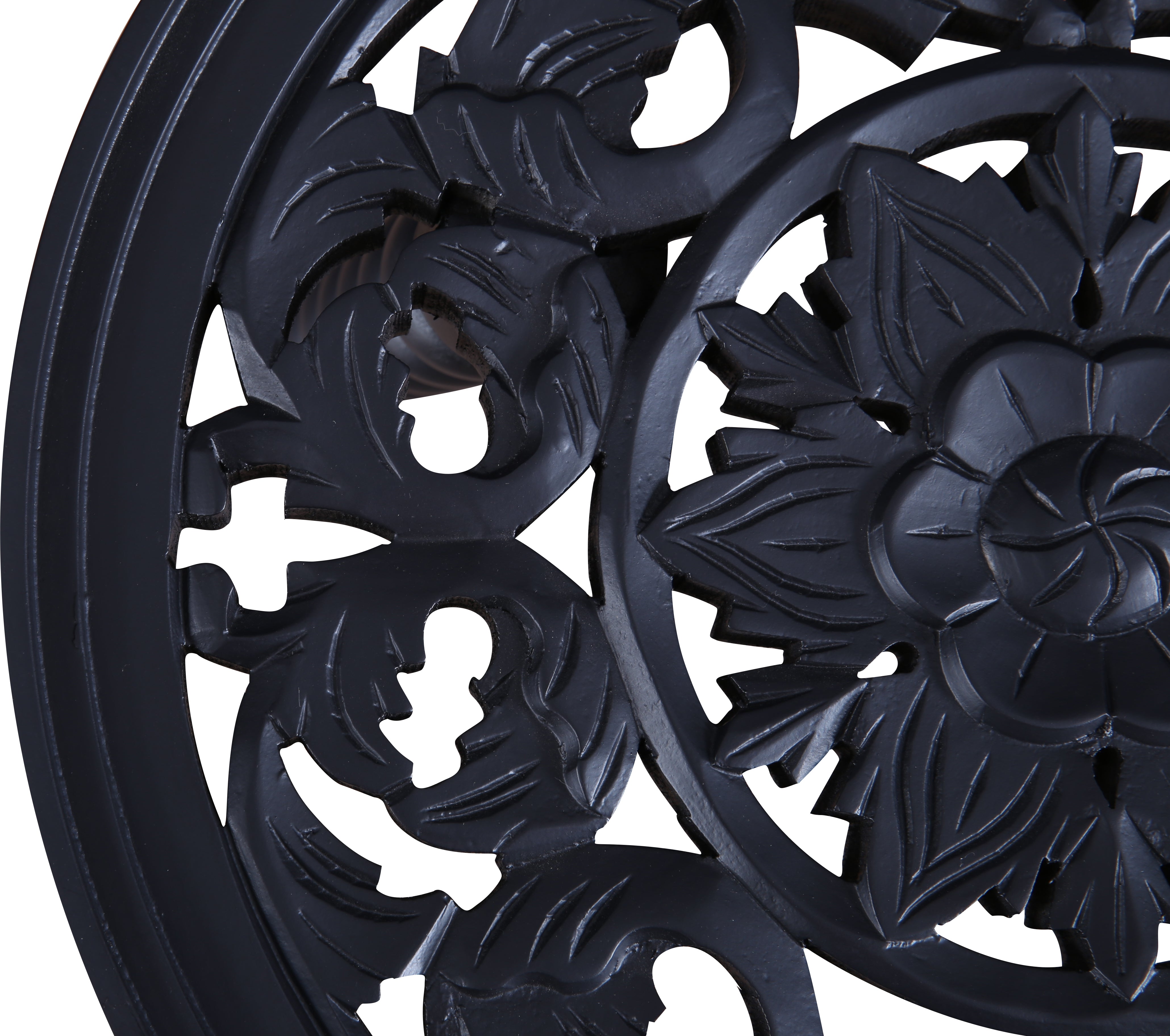Antico Mango Wood Carved Stool in Black Colour
