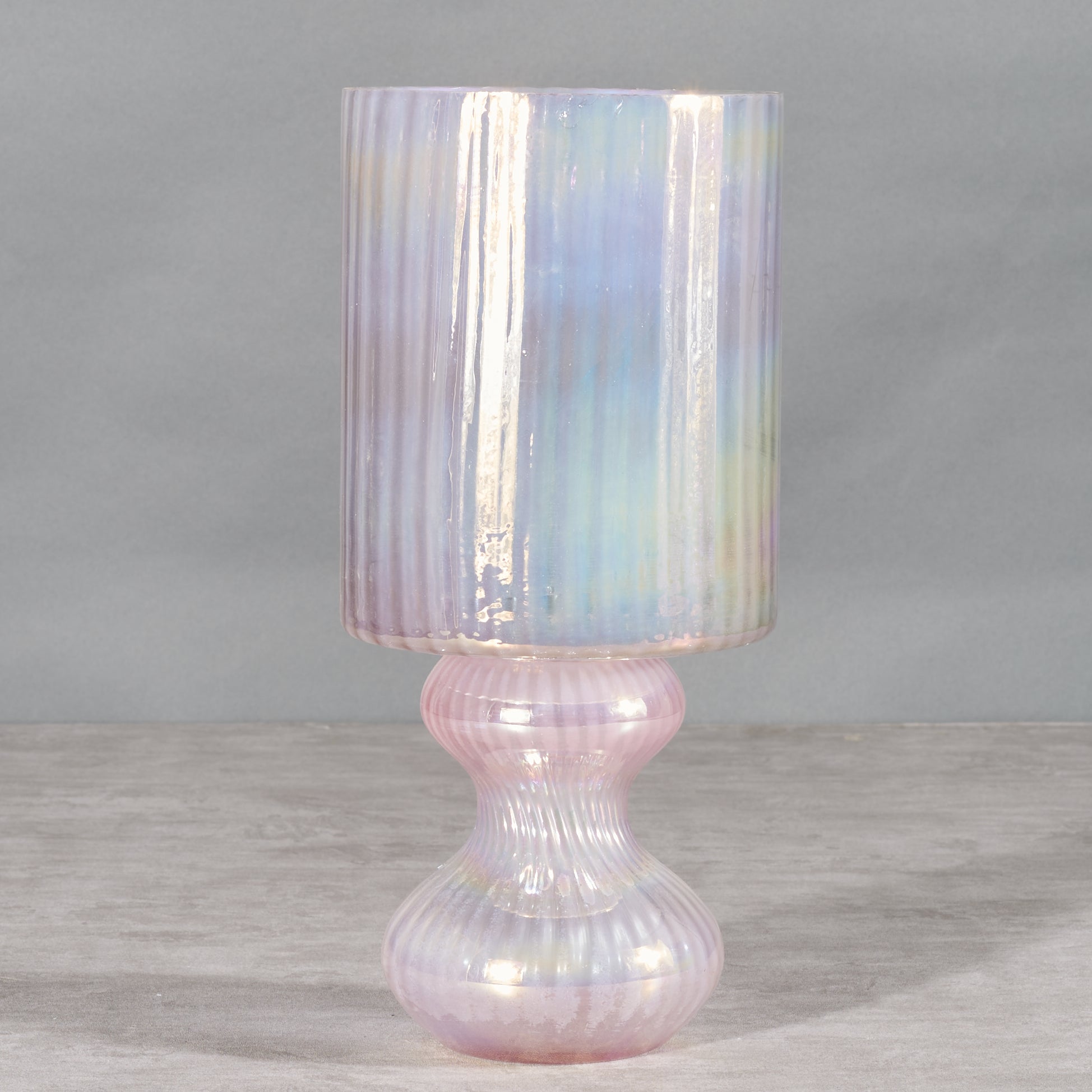 Phiona Glass Fluted Handcrafted Hurricane 33 Cm in Blush Colour
