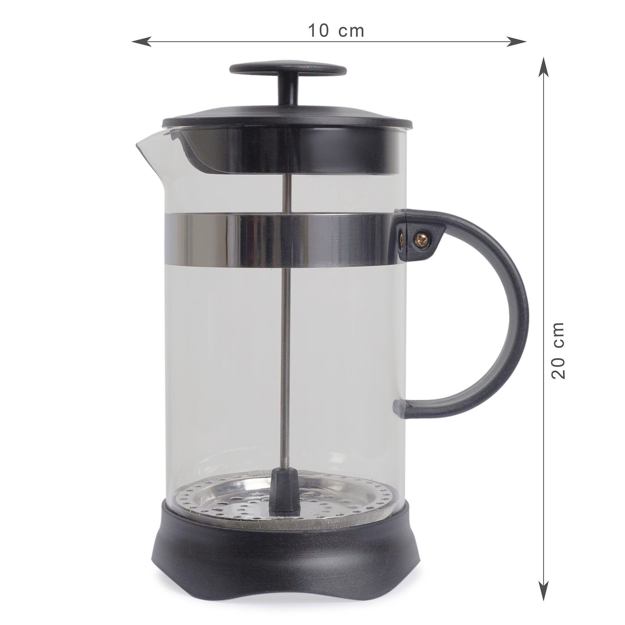 Brew Borosilicate Glass and Plastic French Press Coffee Plunger 1 Ltr in Transparent & Black Colour