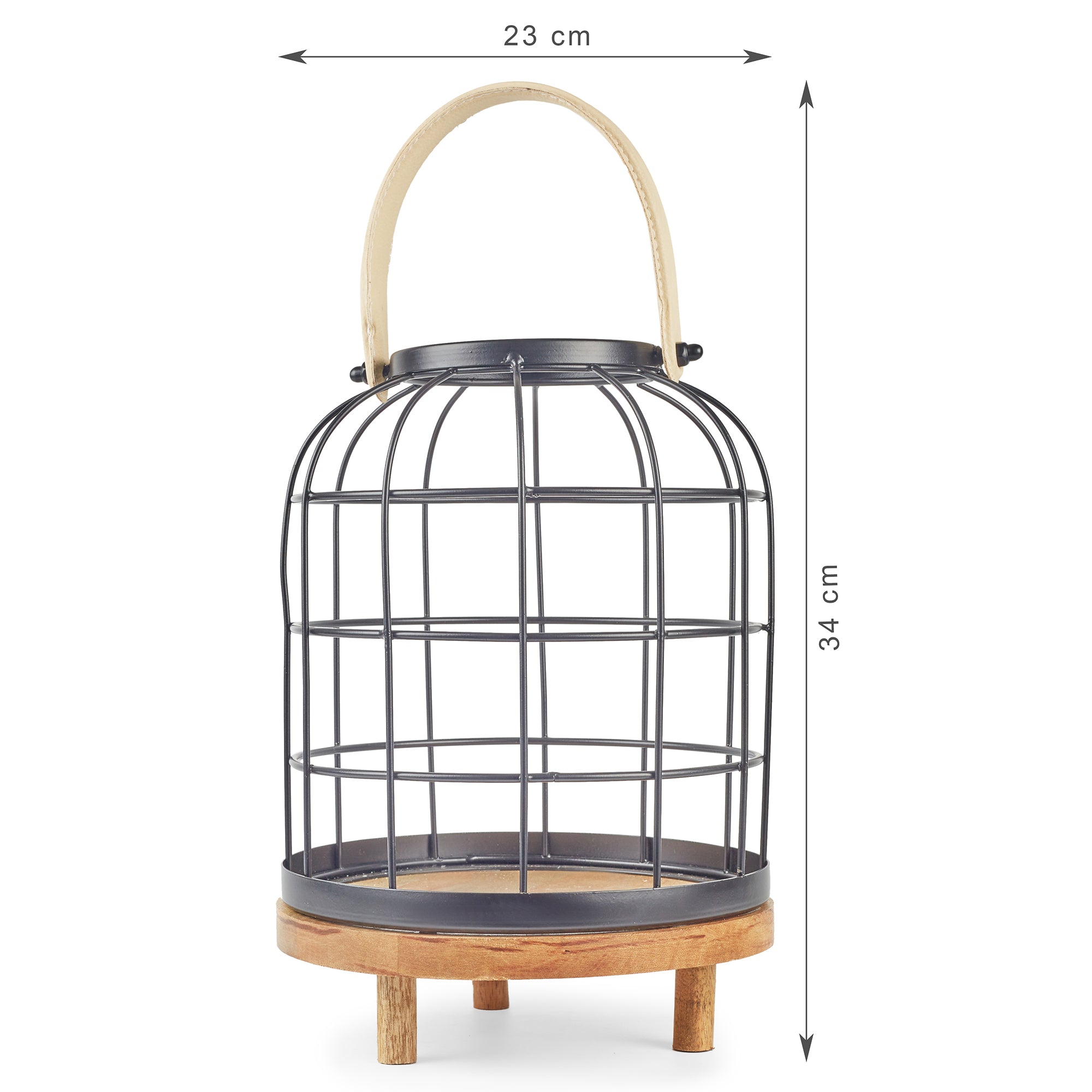 Sovereign Iron and Wood Jali Hanging Lantern 23x34Cm in Black Colour