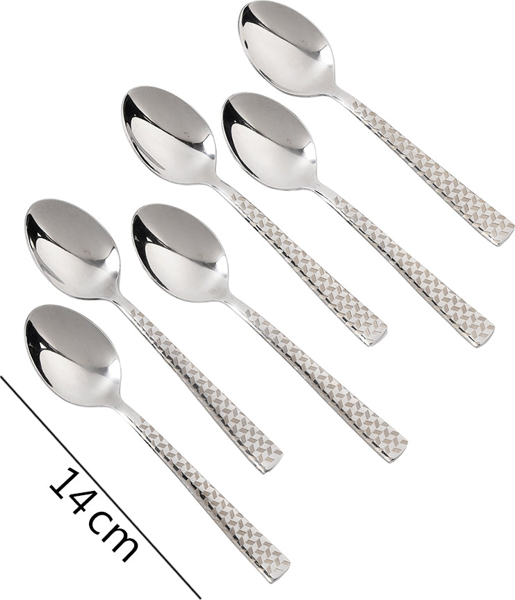 FNS Rhombo Tea Steel Spoon Set of 6 in Silver Colour