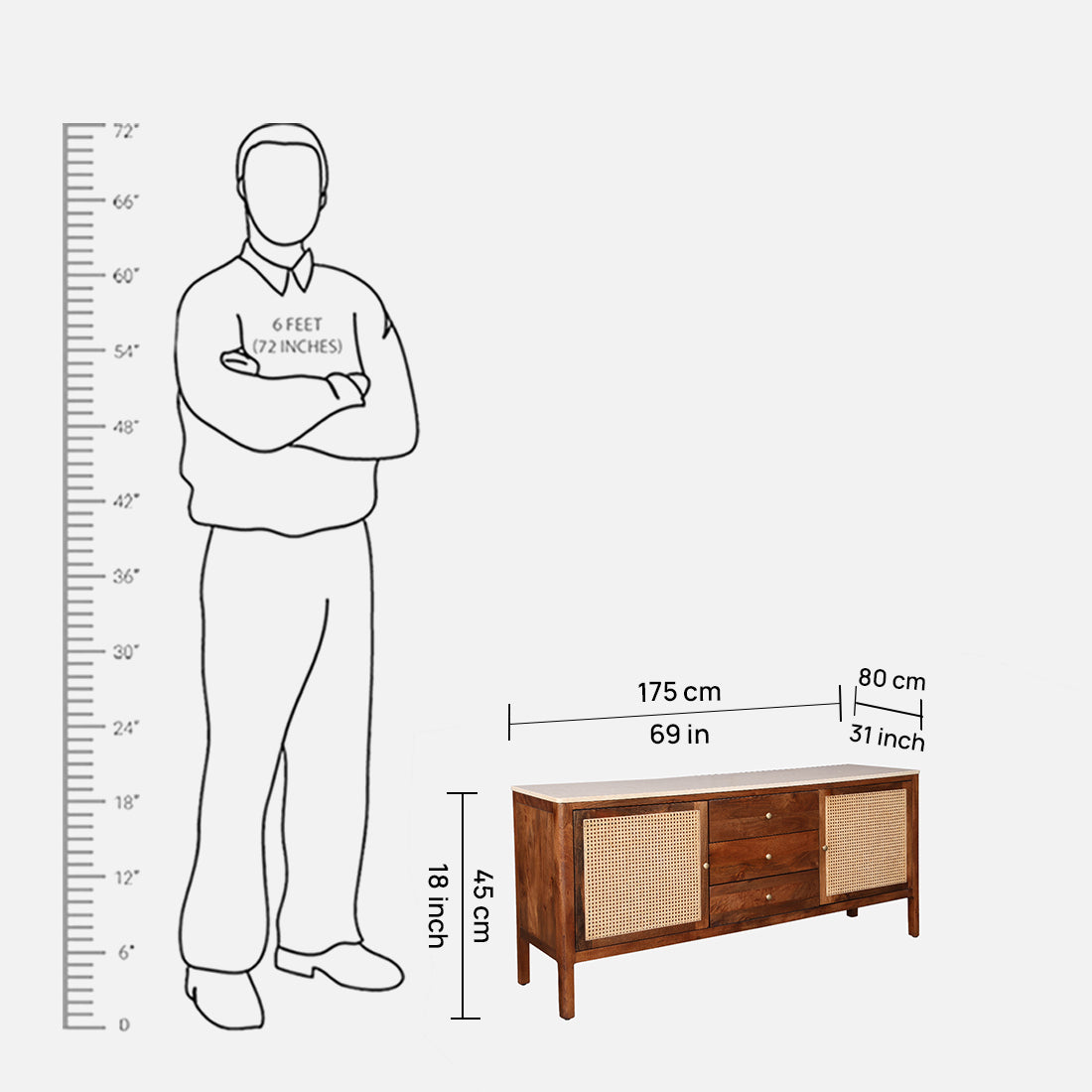 Siam Acacia Wood Two Door Sideboard in Honey Colour