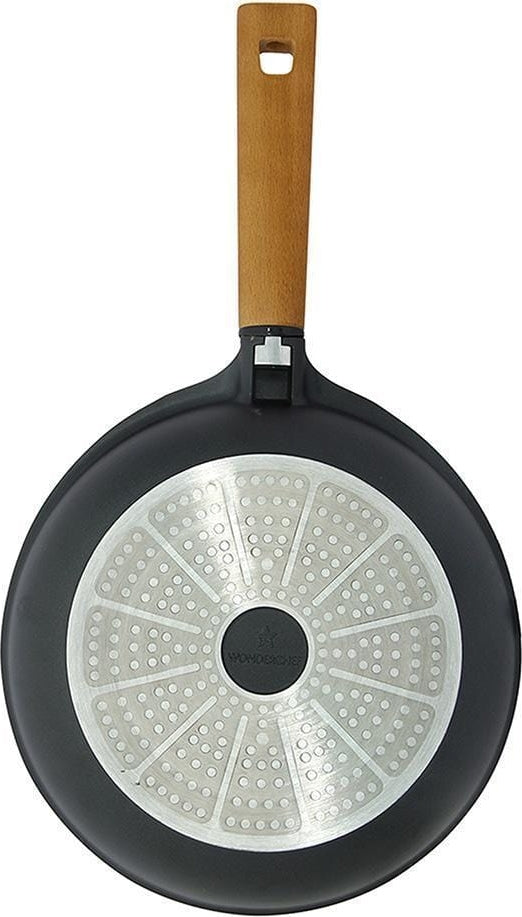 Caesar Induction Bottom Non-Stick Aluminium Fry Pan With Wooden Handle 26cm / 2300ml / 5mm in Black Colour