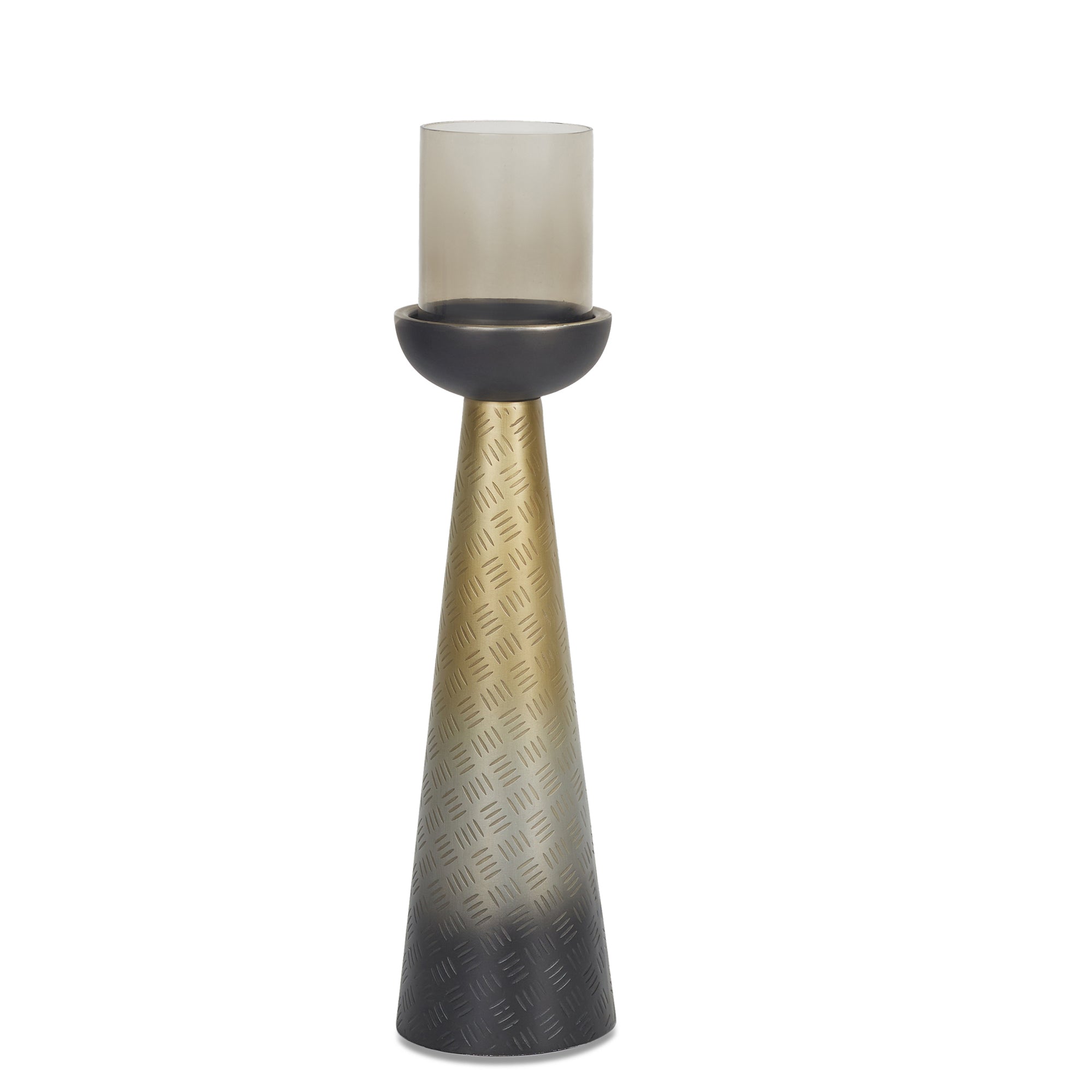 Zeus Iron and Glass Ombre Conical Candle Holder 10x37 Cm in Antique Gold & Black Colour