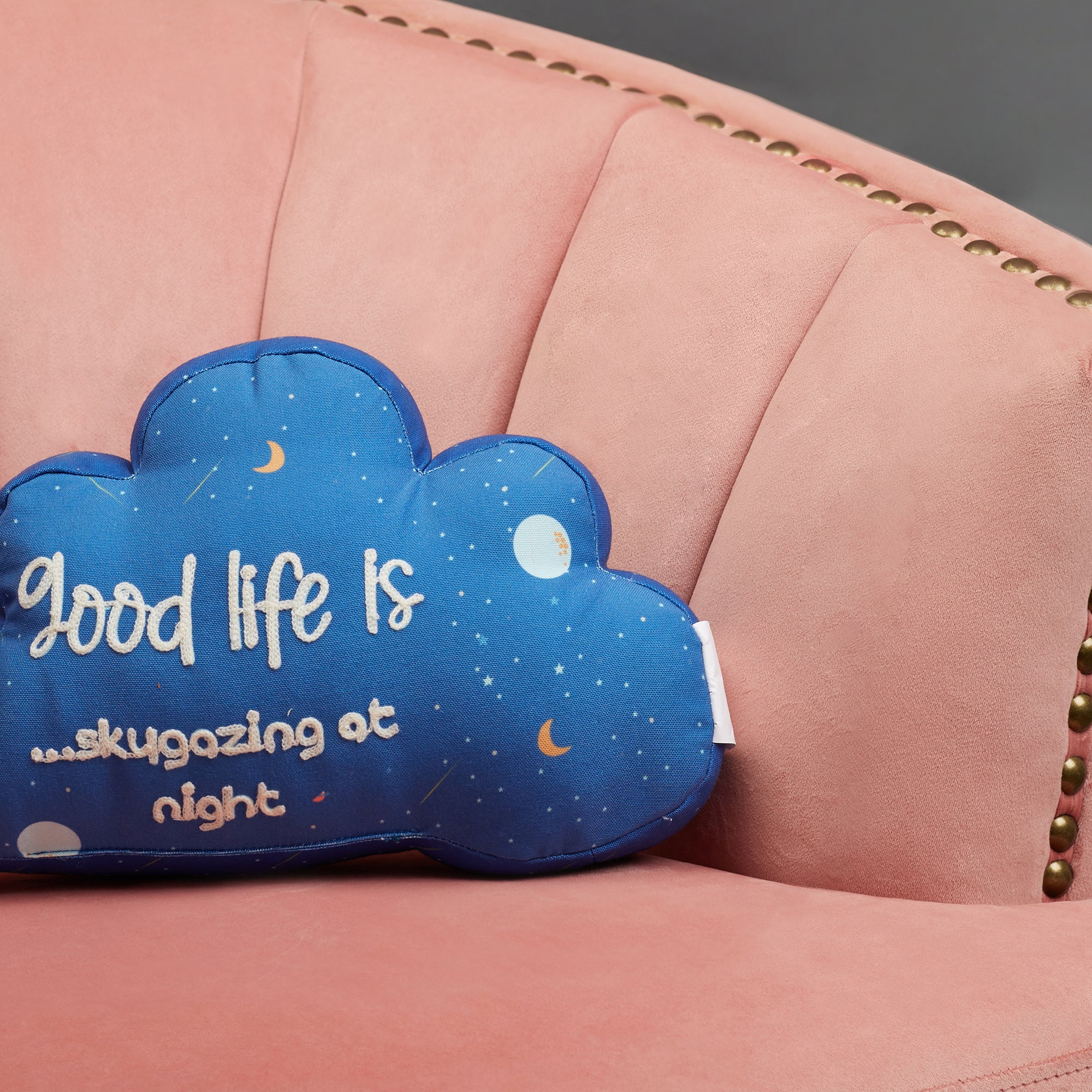 Good Life  Reversible Cloud Digital Printed Shaped Cushion 40x25 Cm in Navy Colour