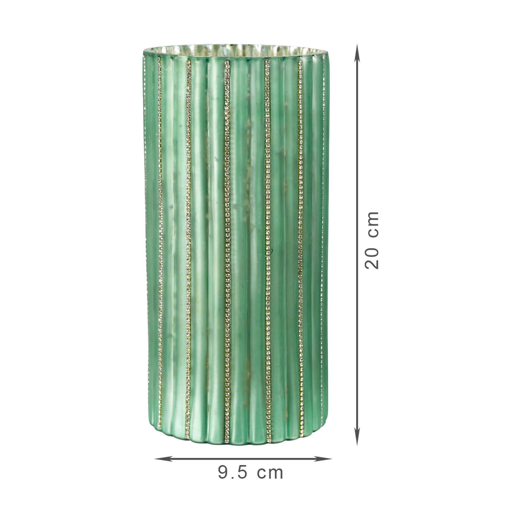 Phiona Glass Diamond Stud Handcrafted Votive 20 Cm in Emerald Colour