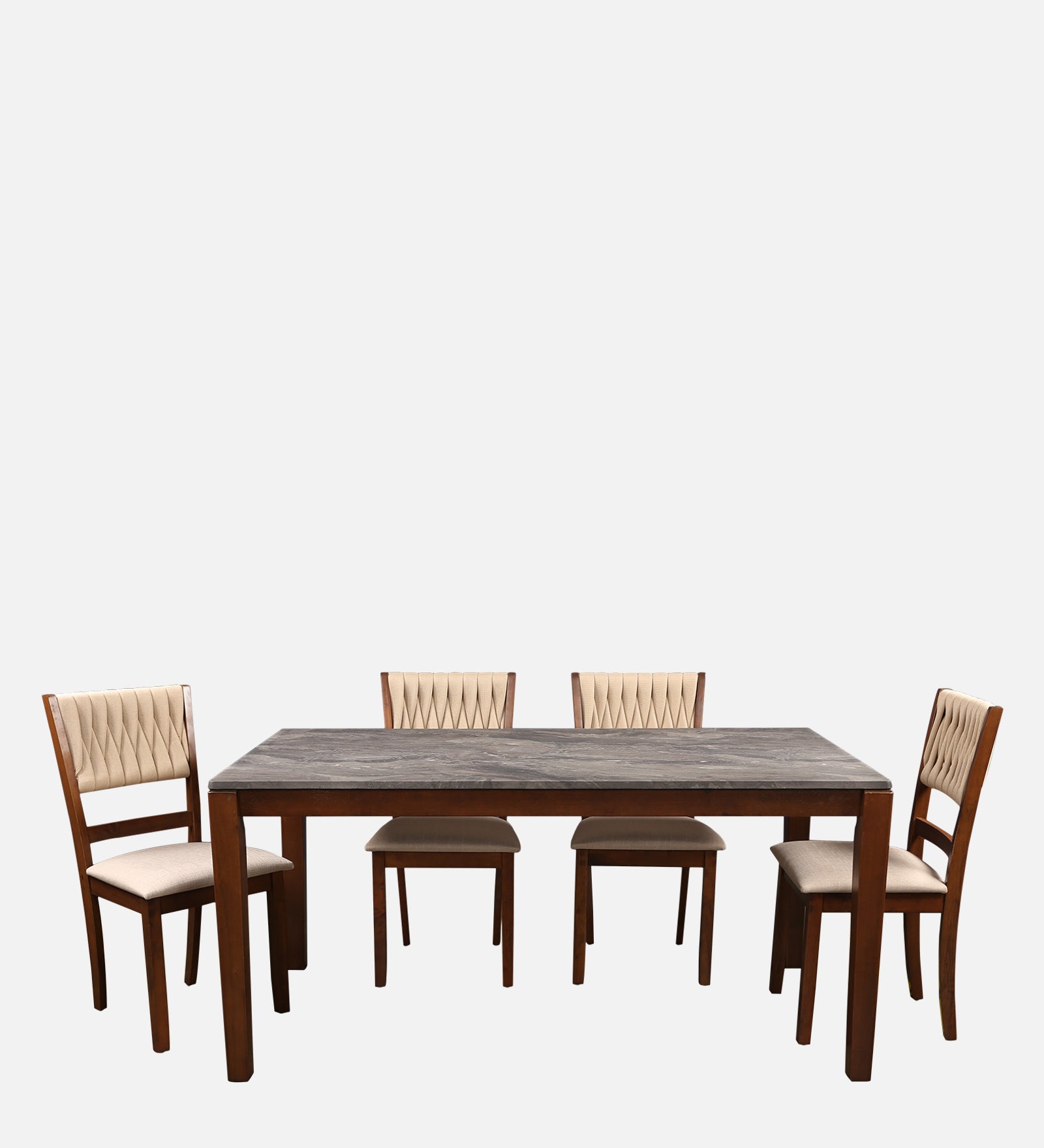 Quest Marble Top Six Seater Dining Set With Bench in Walnut Colour