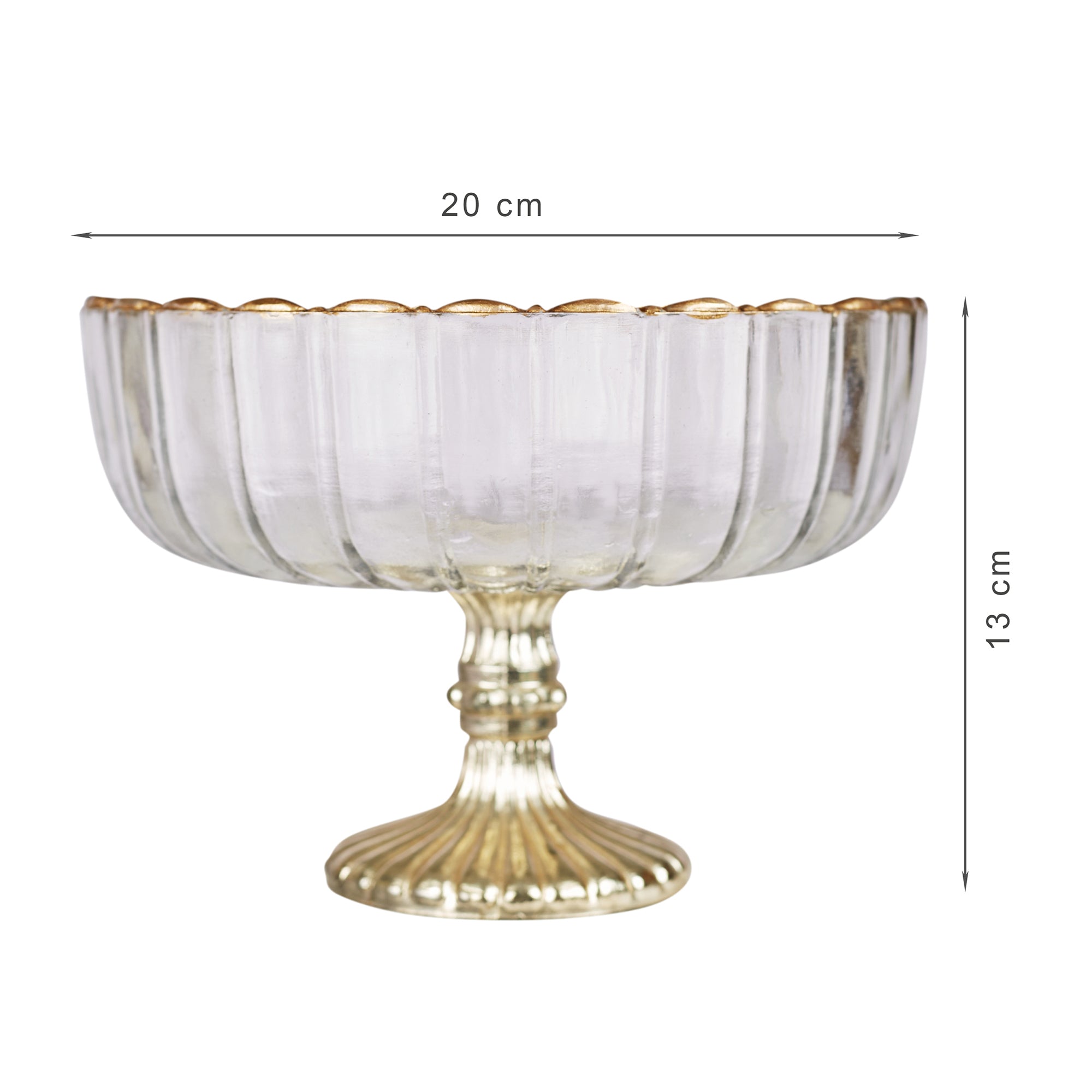 Phiona Glass Fluted Handcrafted Bowl 13 Cm in Gold Colour