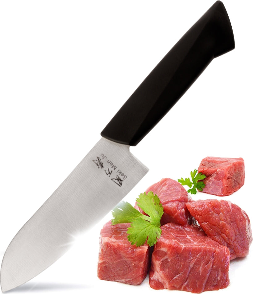 Seki Manju Santoku (S) Black Handle Stainless steel Premium Knife in Black Colour