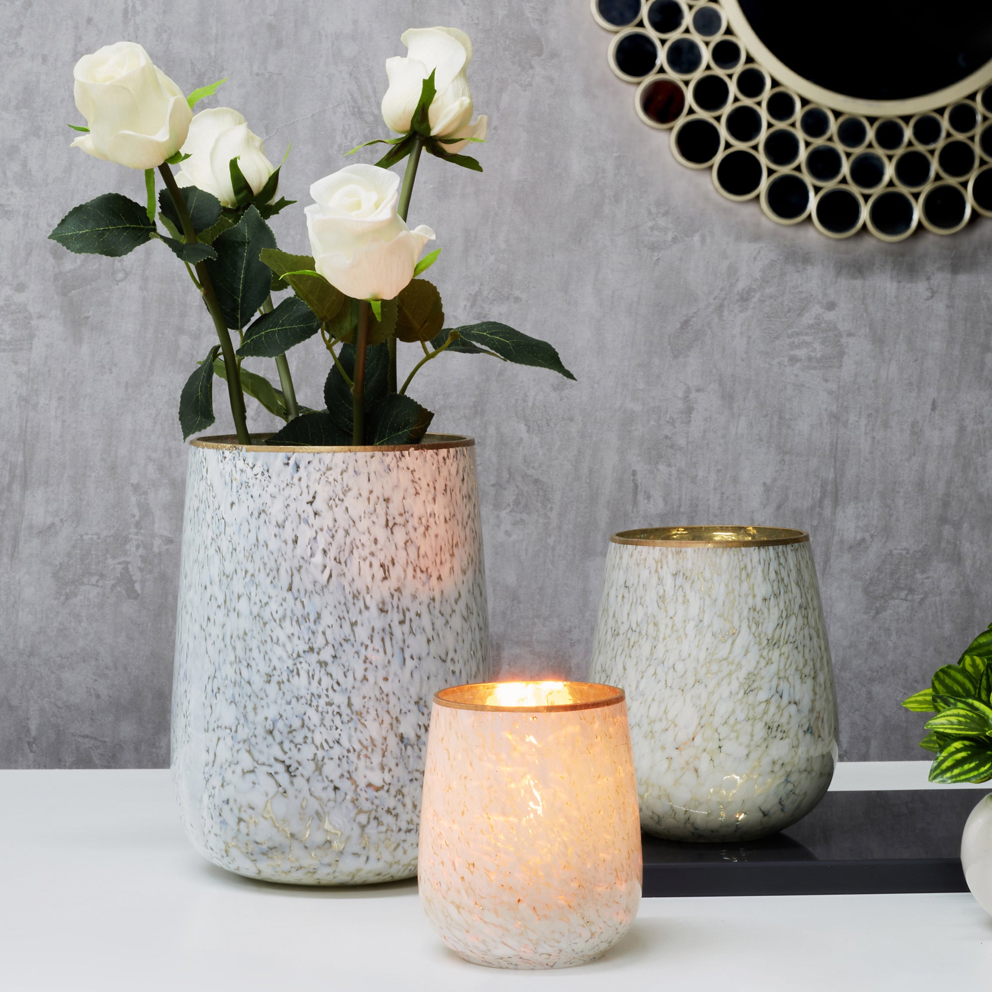 Phiona Glass Textured Handcrafted Vase 15 Cm in White Colour
