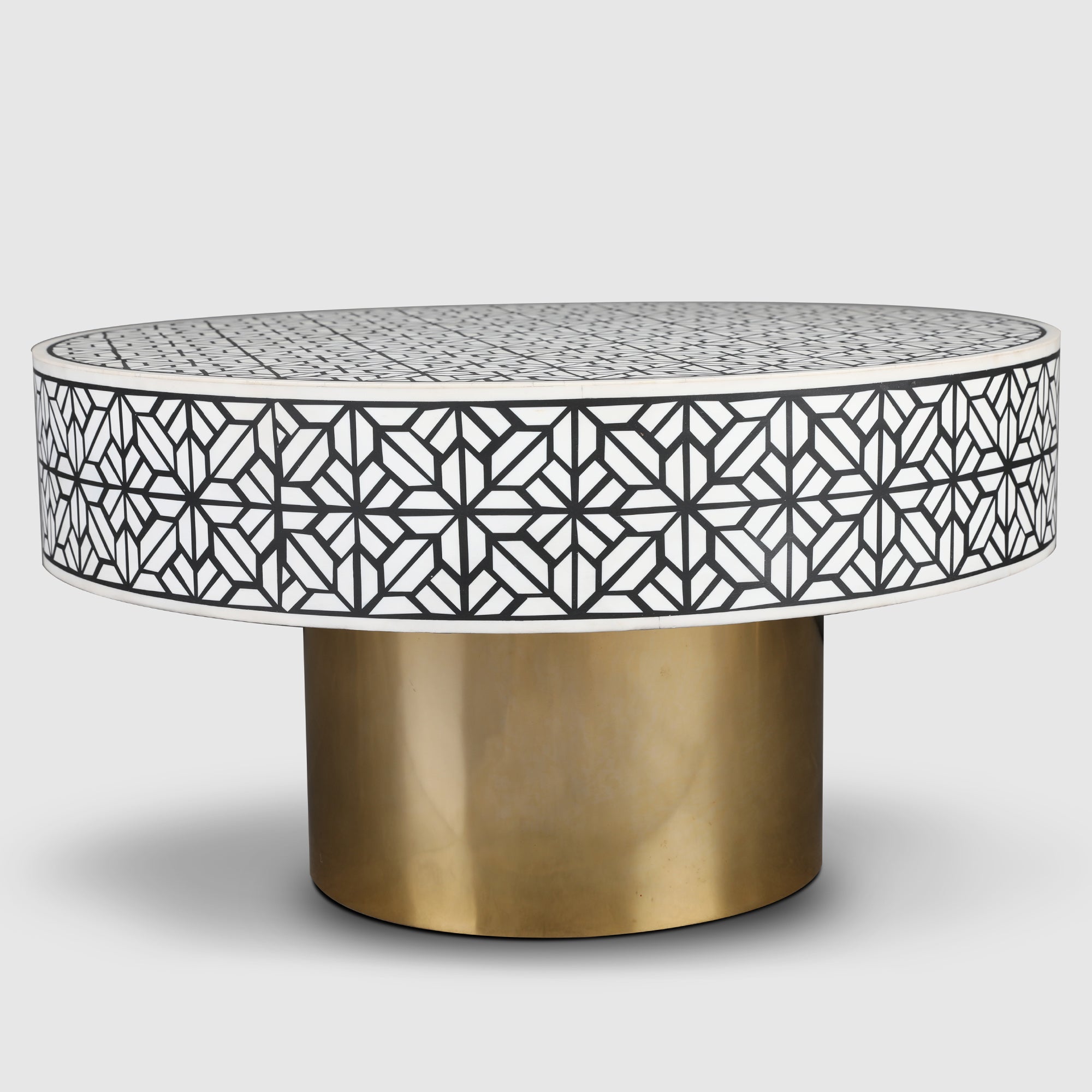 Ossein Iron Center Table in Black & White Colour