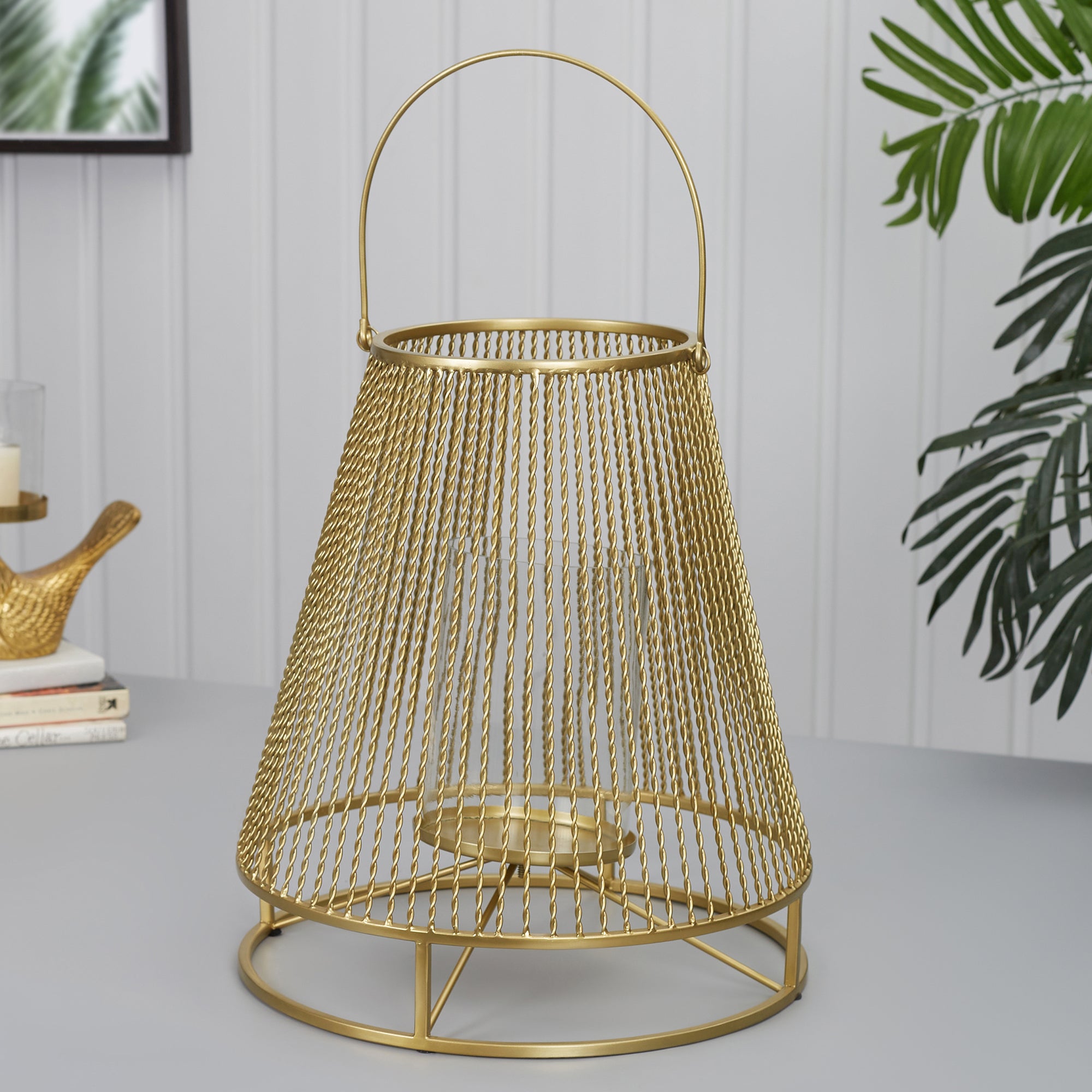 Apollo Iron and Glass Thread Dome Lantern 34x38 Cm in Gold Colour