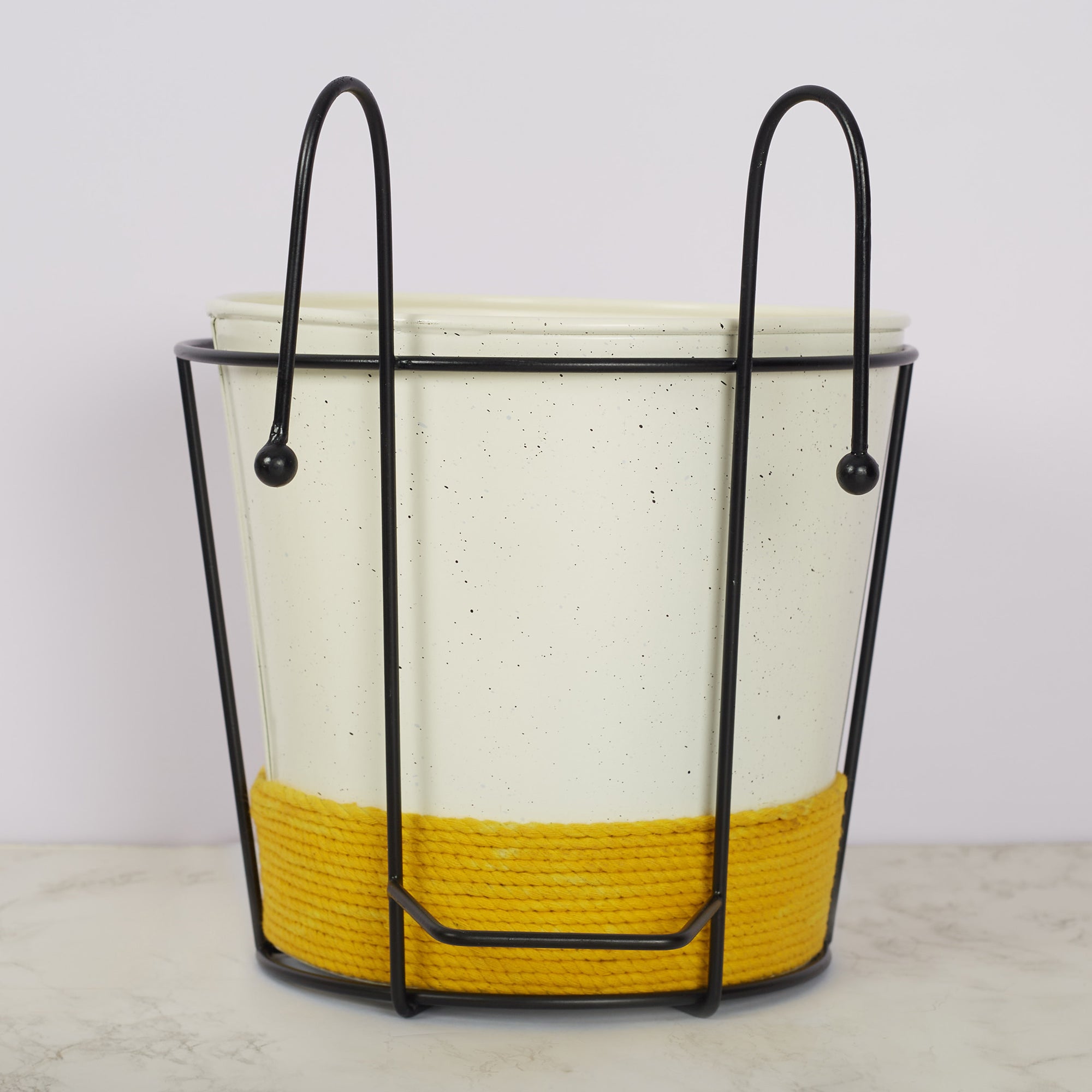 Pep Pop Metal Quote Railing Planter 26Cm in Off White & Yellow Colour