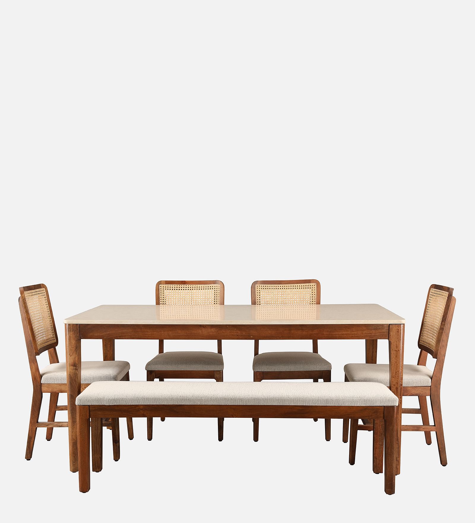 Siam Marble Top Six Seater Dining Set in Walnut Colour