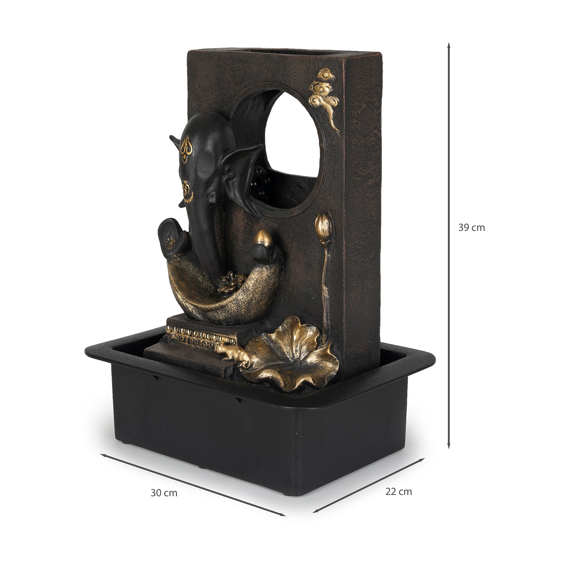 Impression Polyresin Modern Ganesha Water Fountain 30x40 Cm in Black & Gold Colour