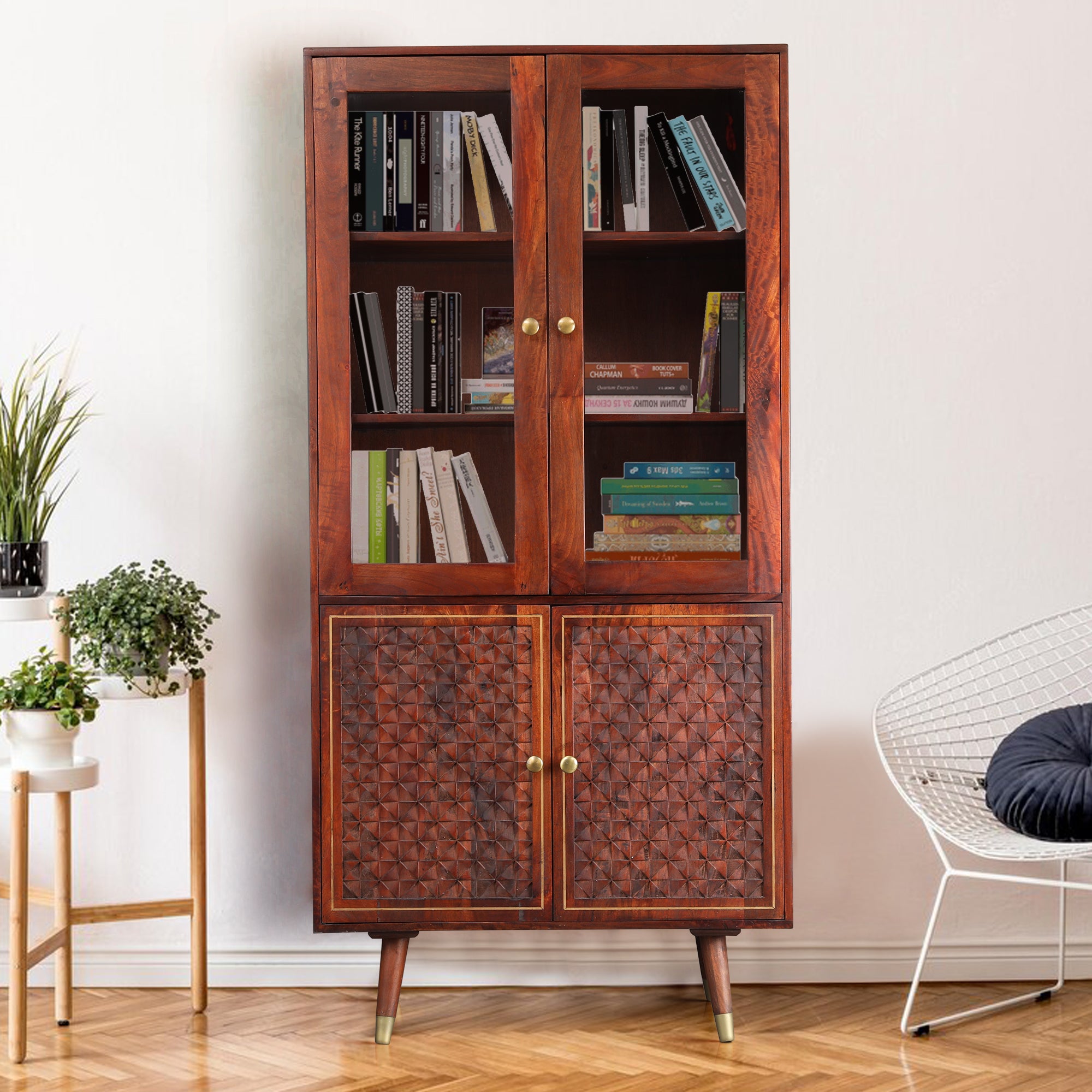 Phoolkari Solidwood Book Shelves in Honey Walnut Colour