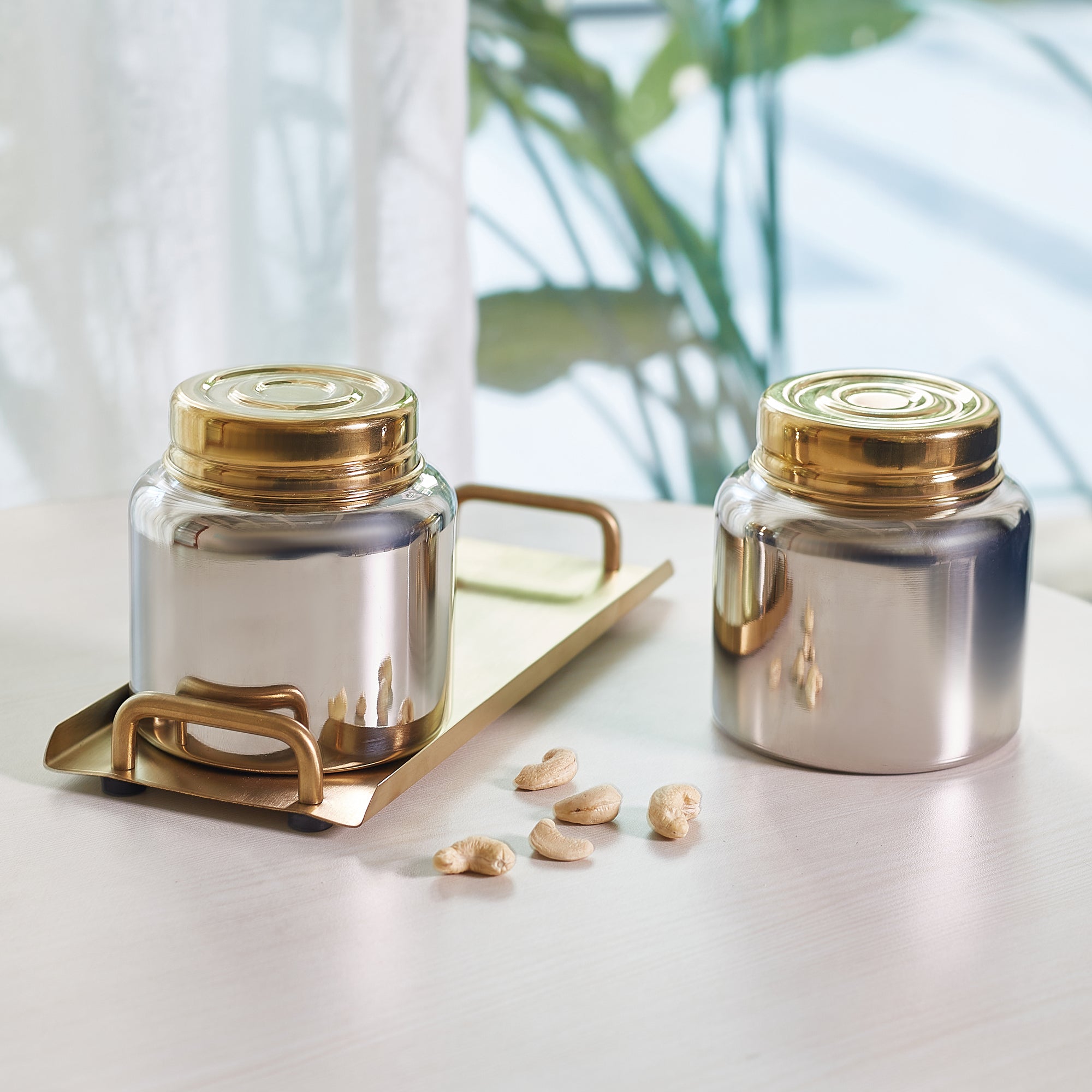 Sapphire Stainless Steel Serving Set Large in Gold & Silver Colour by Living Essence