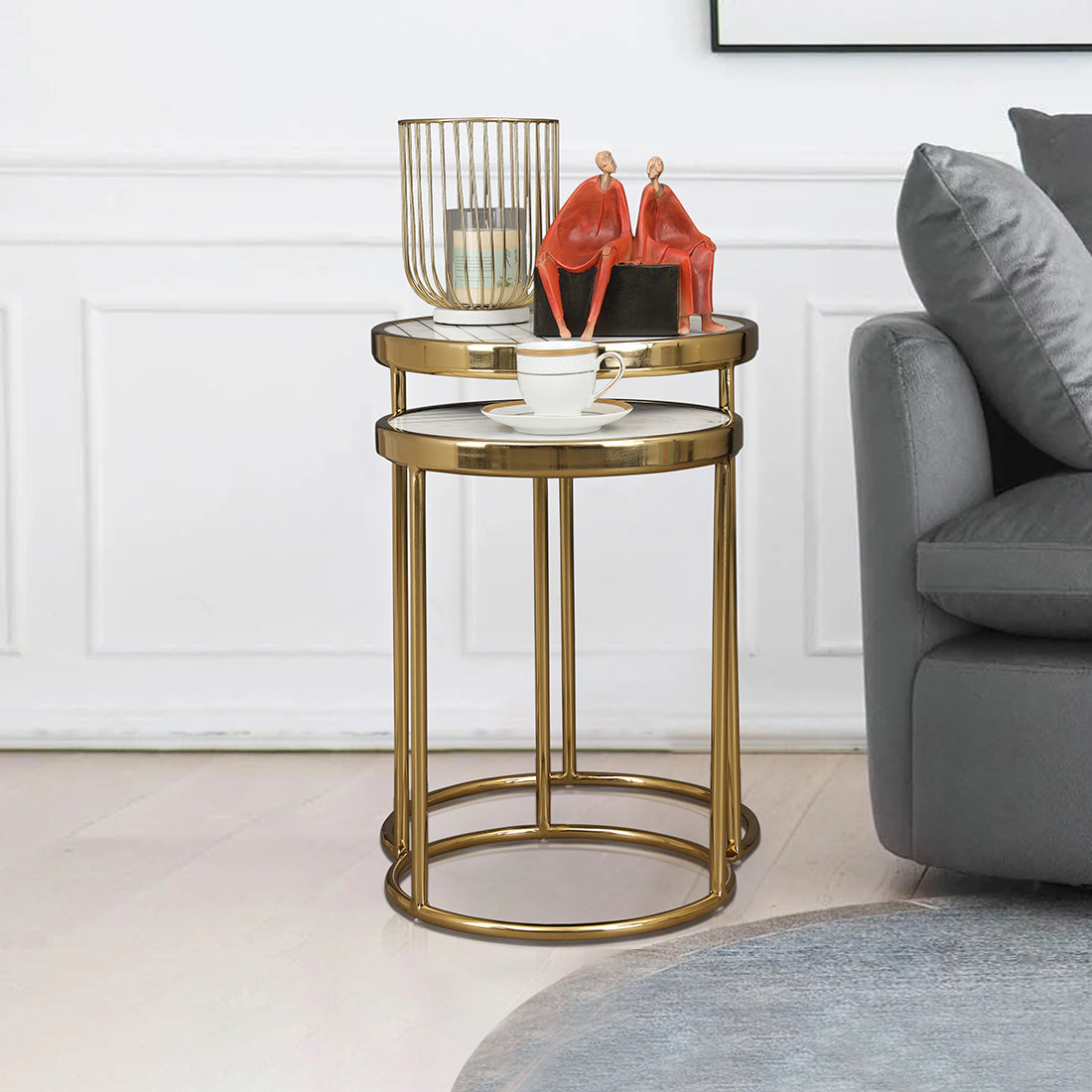 Netanya Metal Table in Gold & White Colour