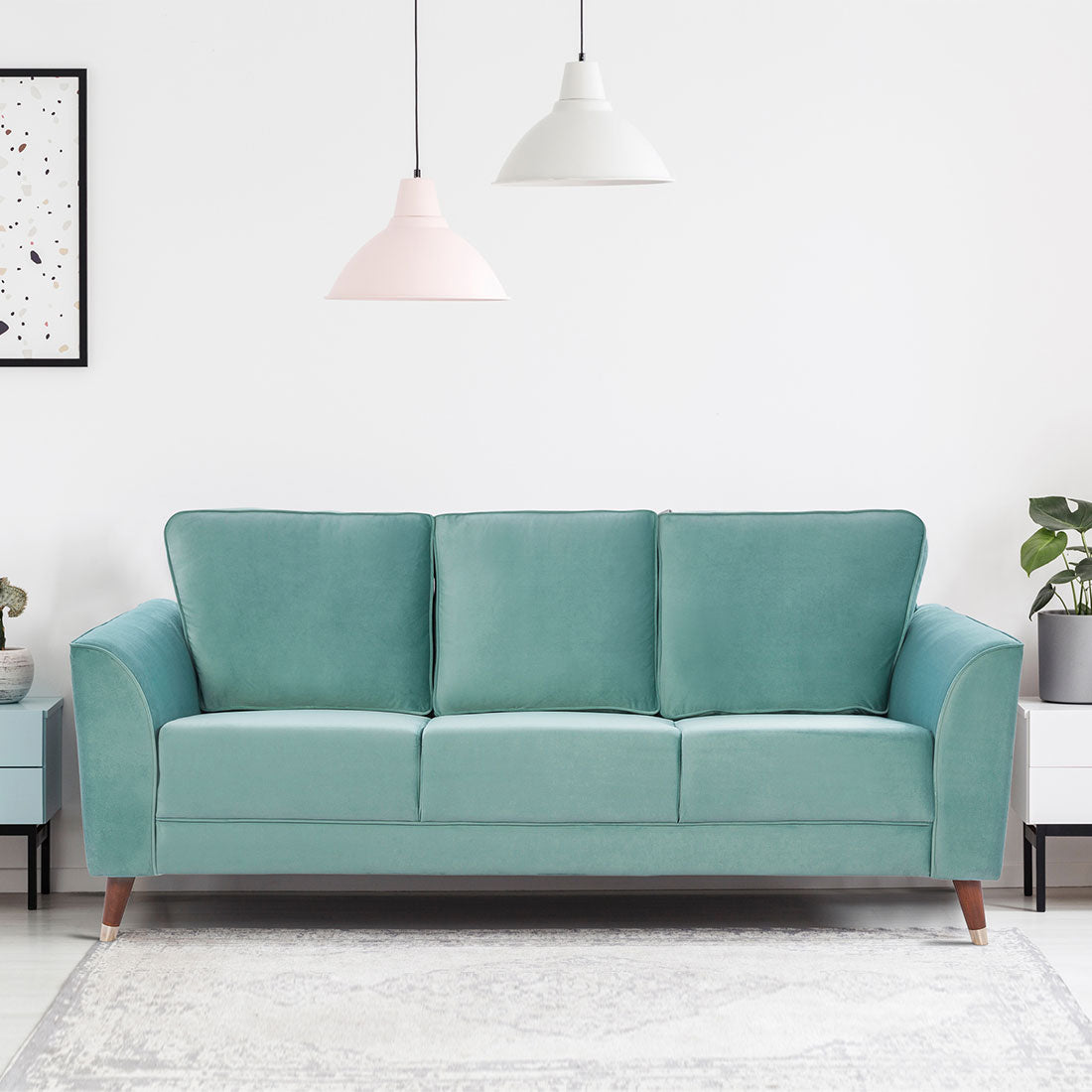 Magnific Velvet Three Seater Sofa in Teal Colour