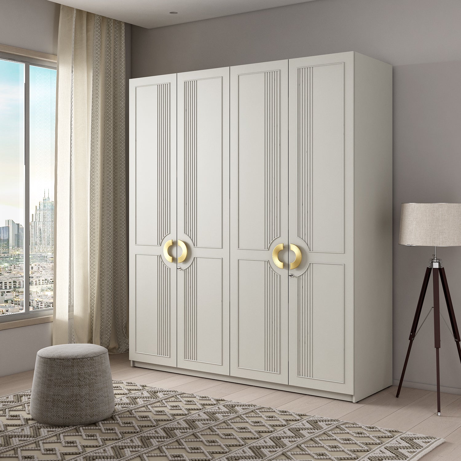 Akira 4 Door Wardrobe in Pumic Grey Colour