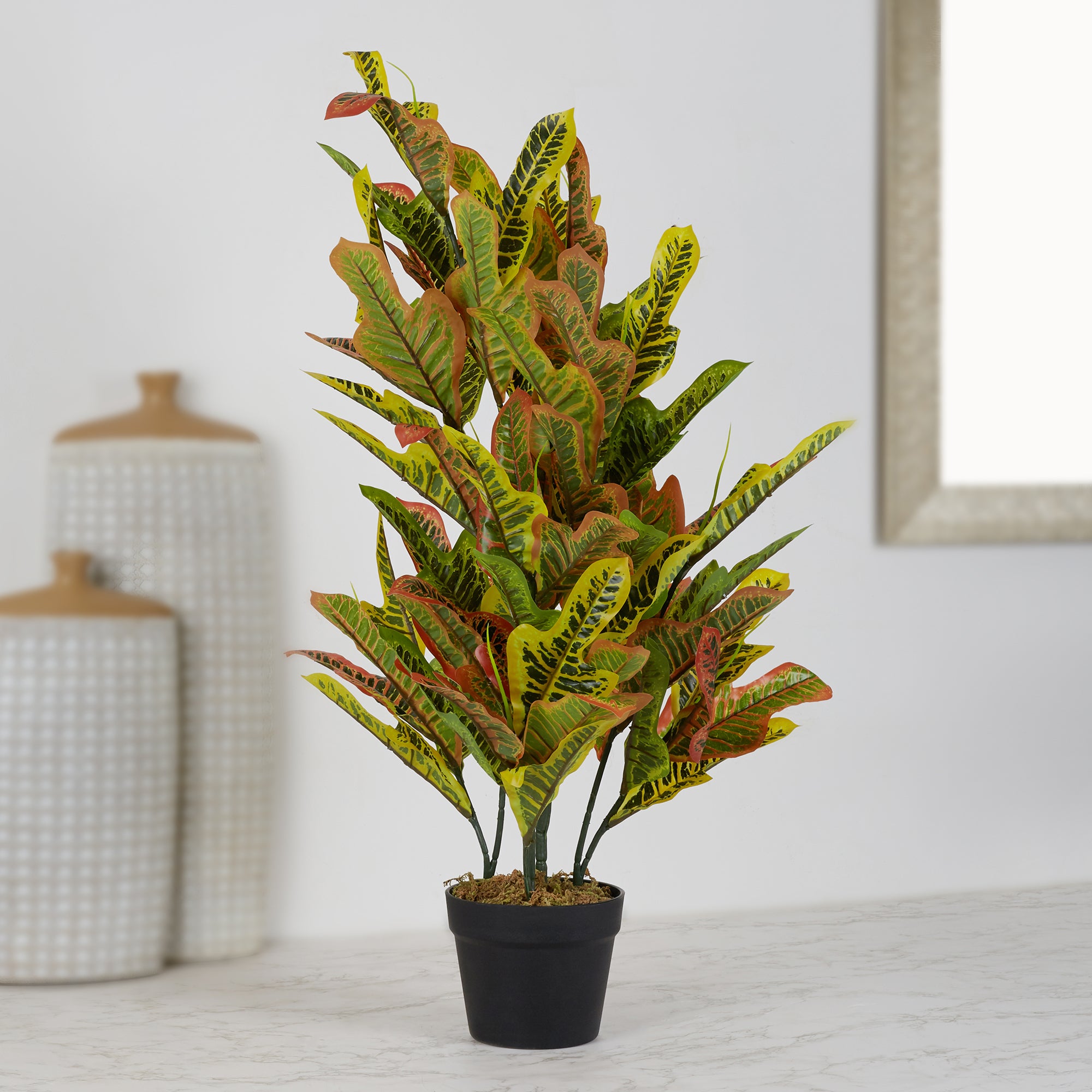 Ilana Artificial Codiaeum Potted Plant Yellow 90Cm in Yellow Colour