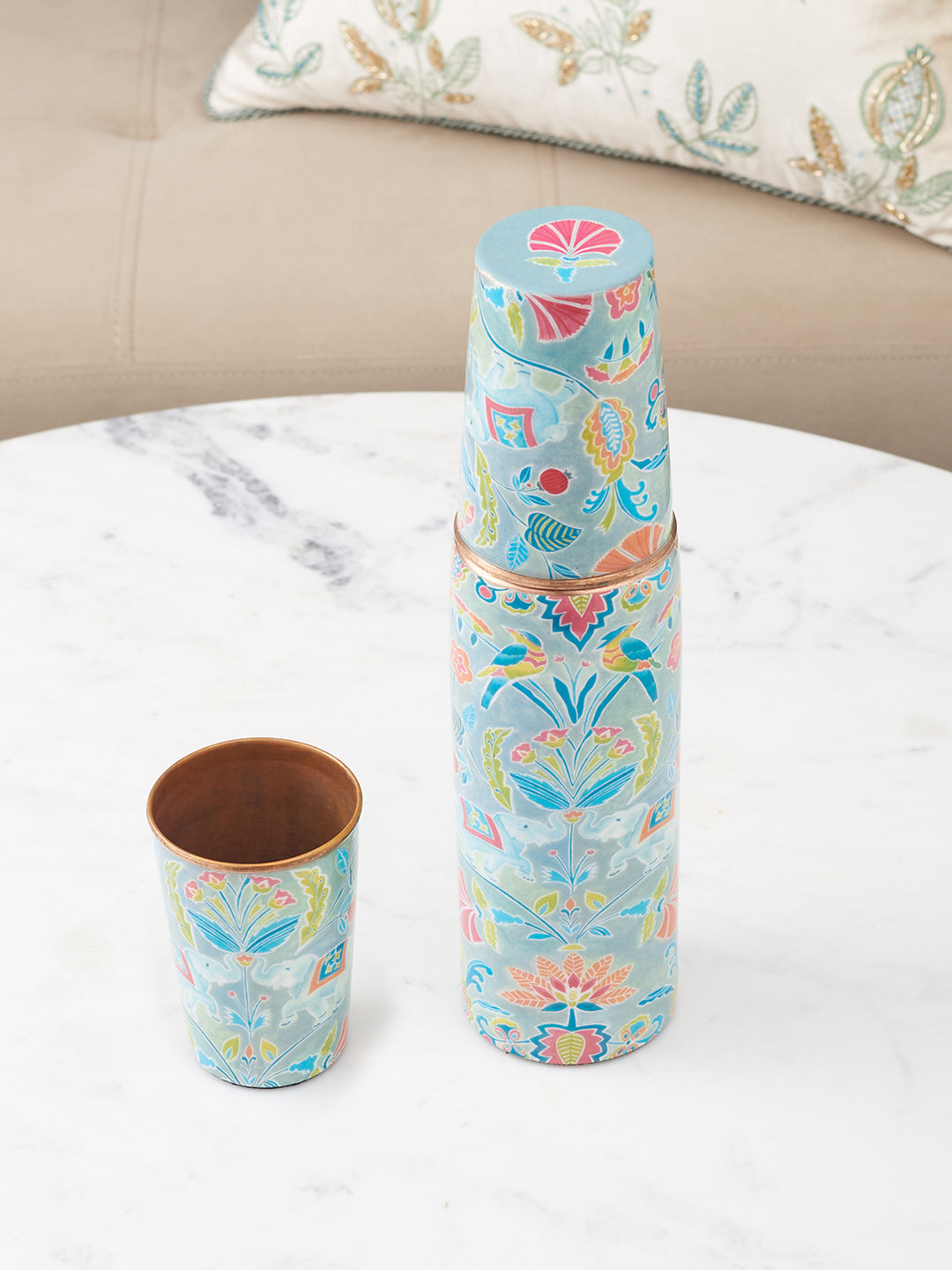 Anar Printed 1 Litre&Igrave;&acirc;&aring;&Ecirc;Copper Bottle and 2 Tumblers 300 ML