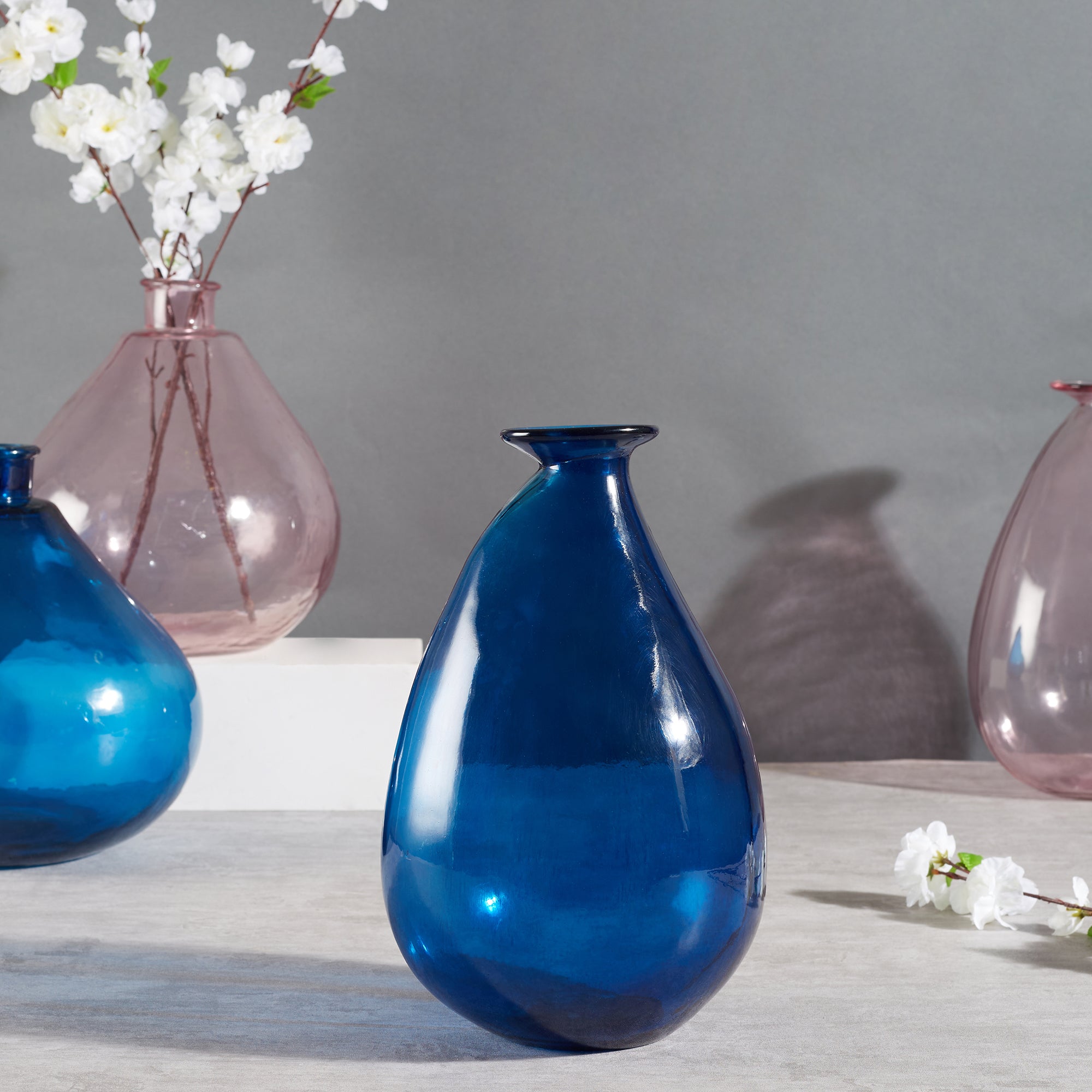 Phiona Glass Modern Organic Shapped Handcrafted 31 Cm Vase in Indigo Colour