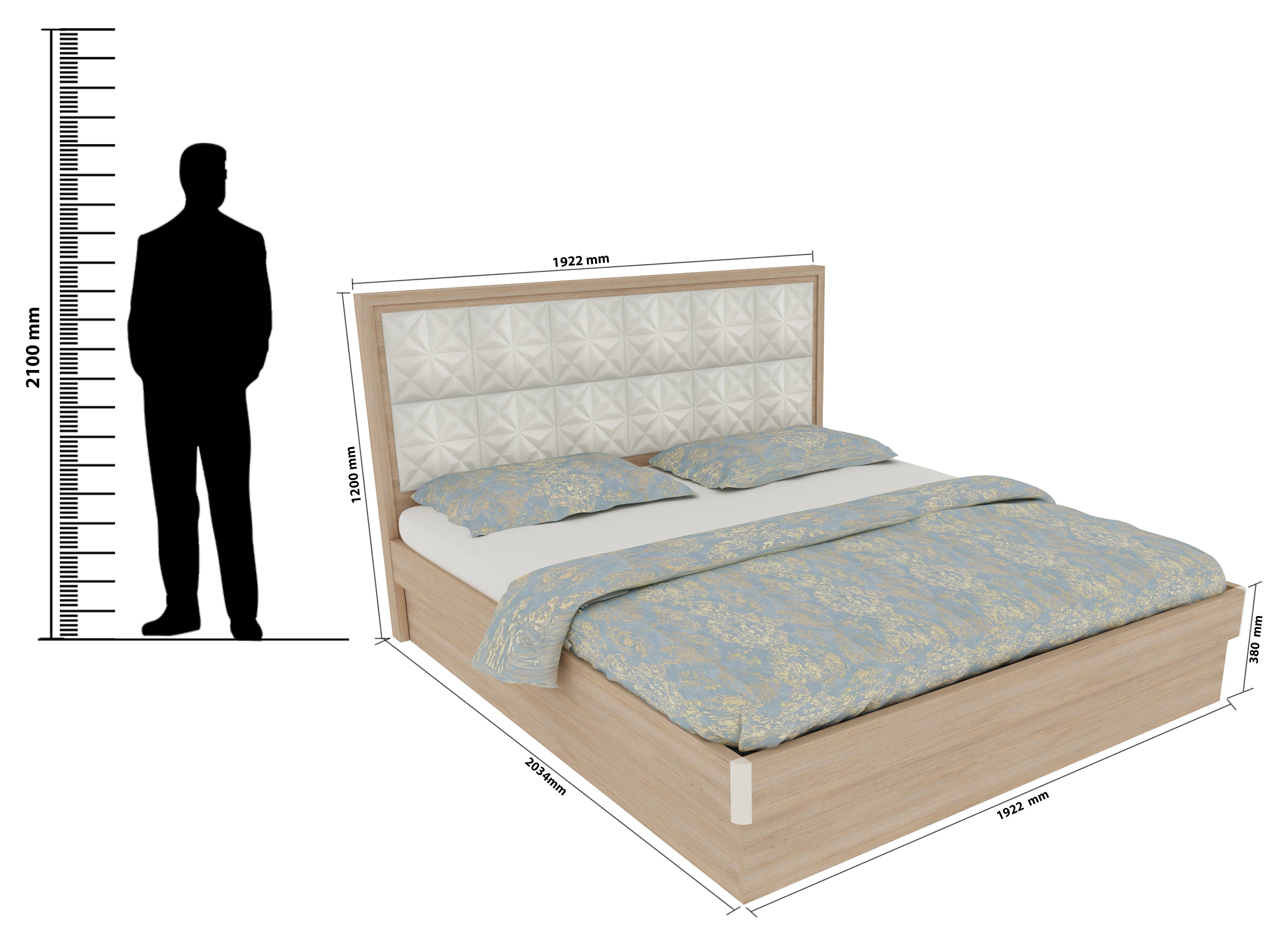 Jordan King Bed With Hydraulic storage in Sonam Oak & White Colour