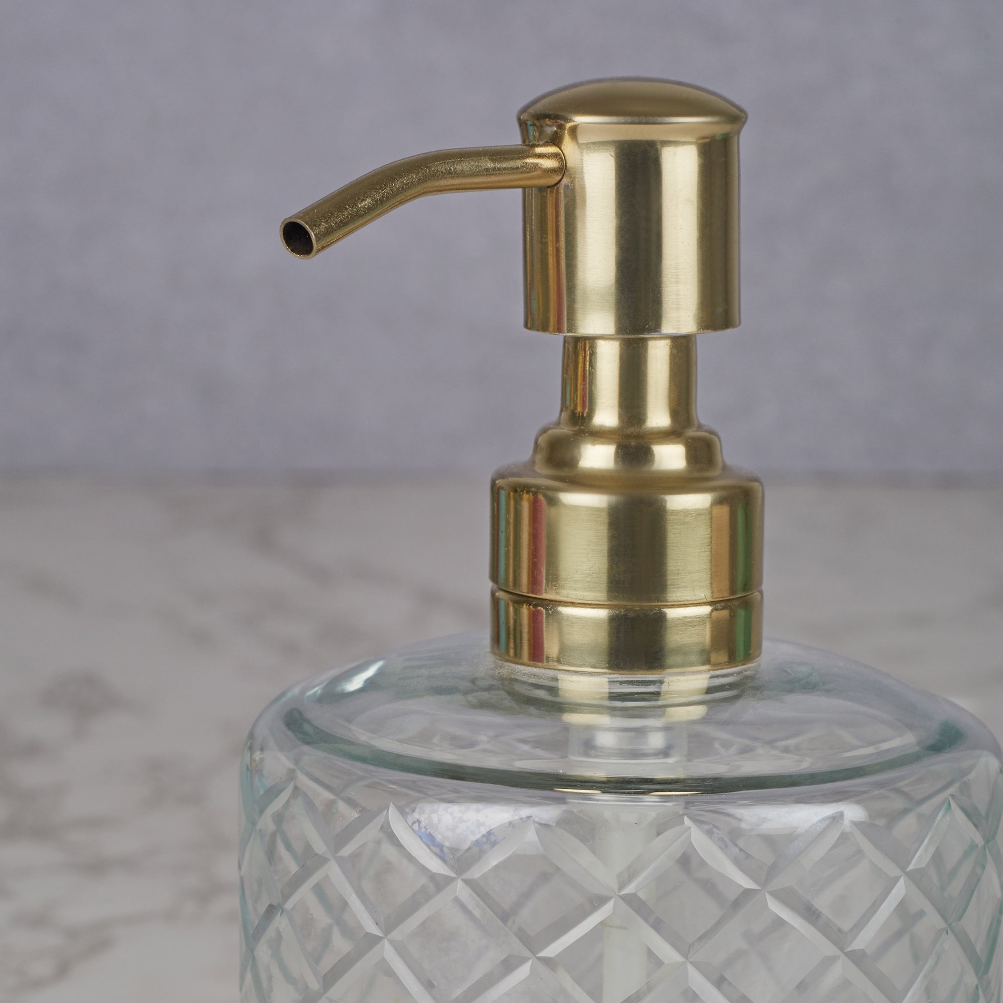 Nora Glass Cut Work Liquid Soap Dispenser in Transparent Colour