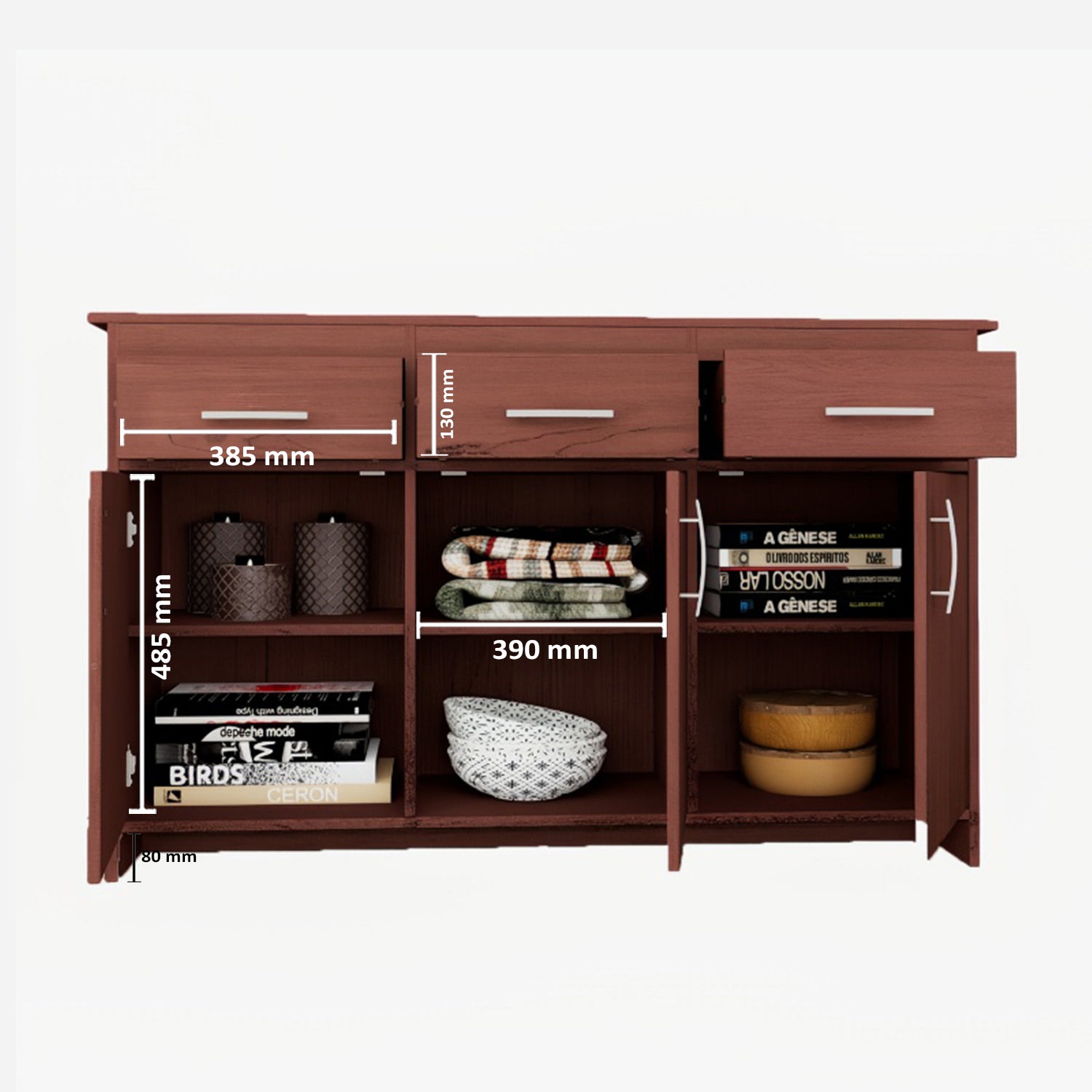 Albert Engineered Wood 3 Door Cabinet in Cherry Brown Colour