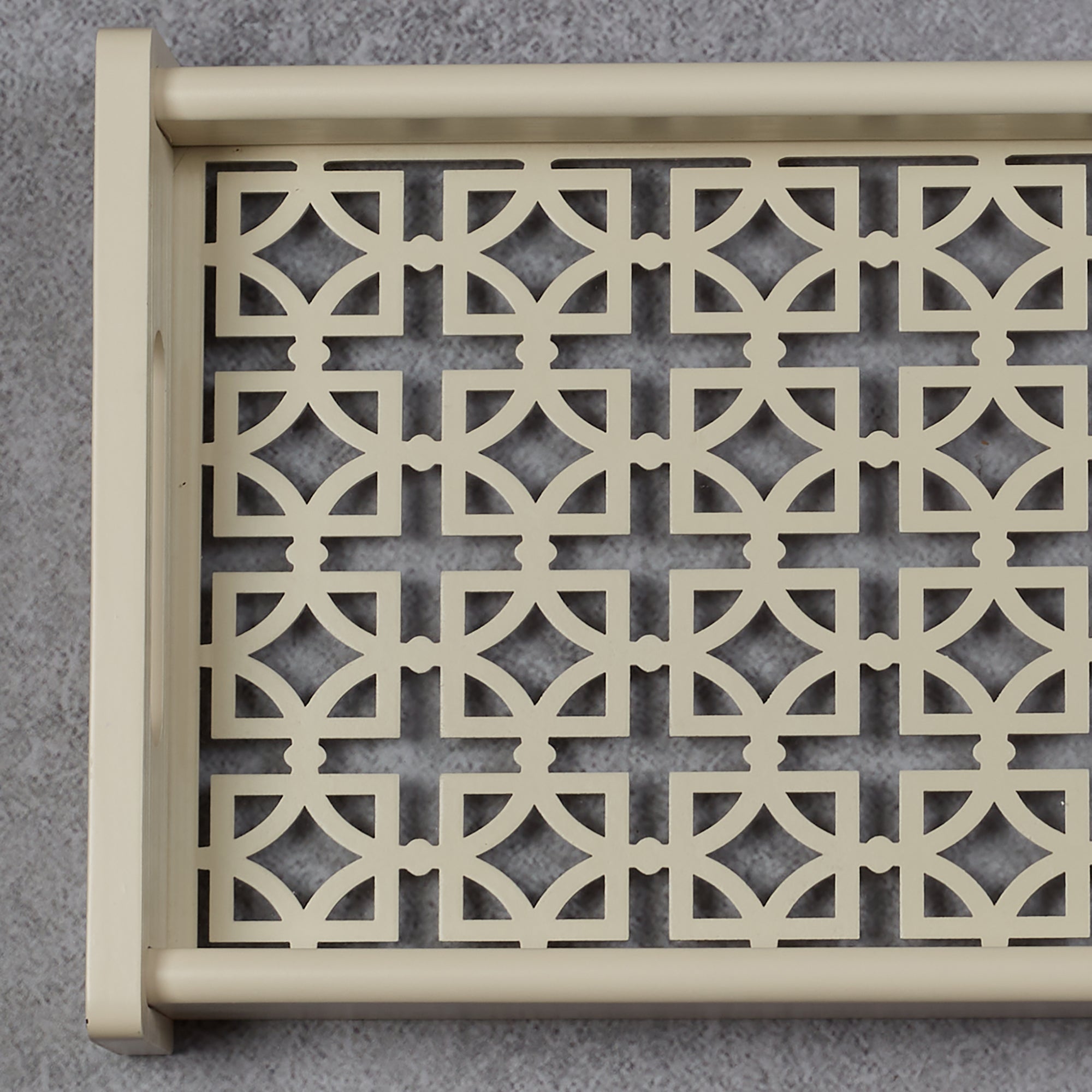 Laser Engineered Wood Cut Tray With Glass Small Rectangle in Multi Colour