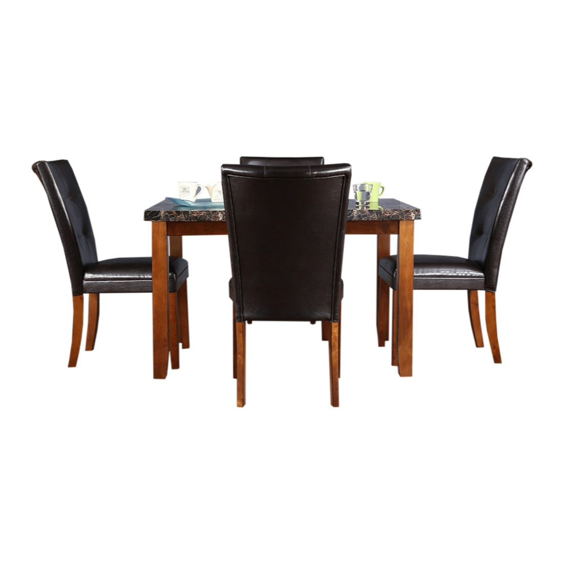 Eden Marble Finish Top 4 Seater Dining Set in Brown Colour