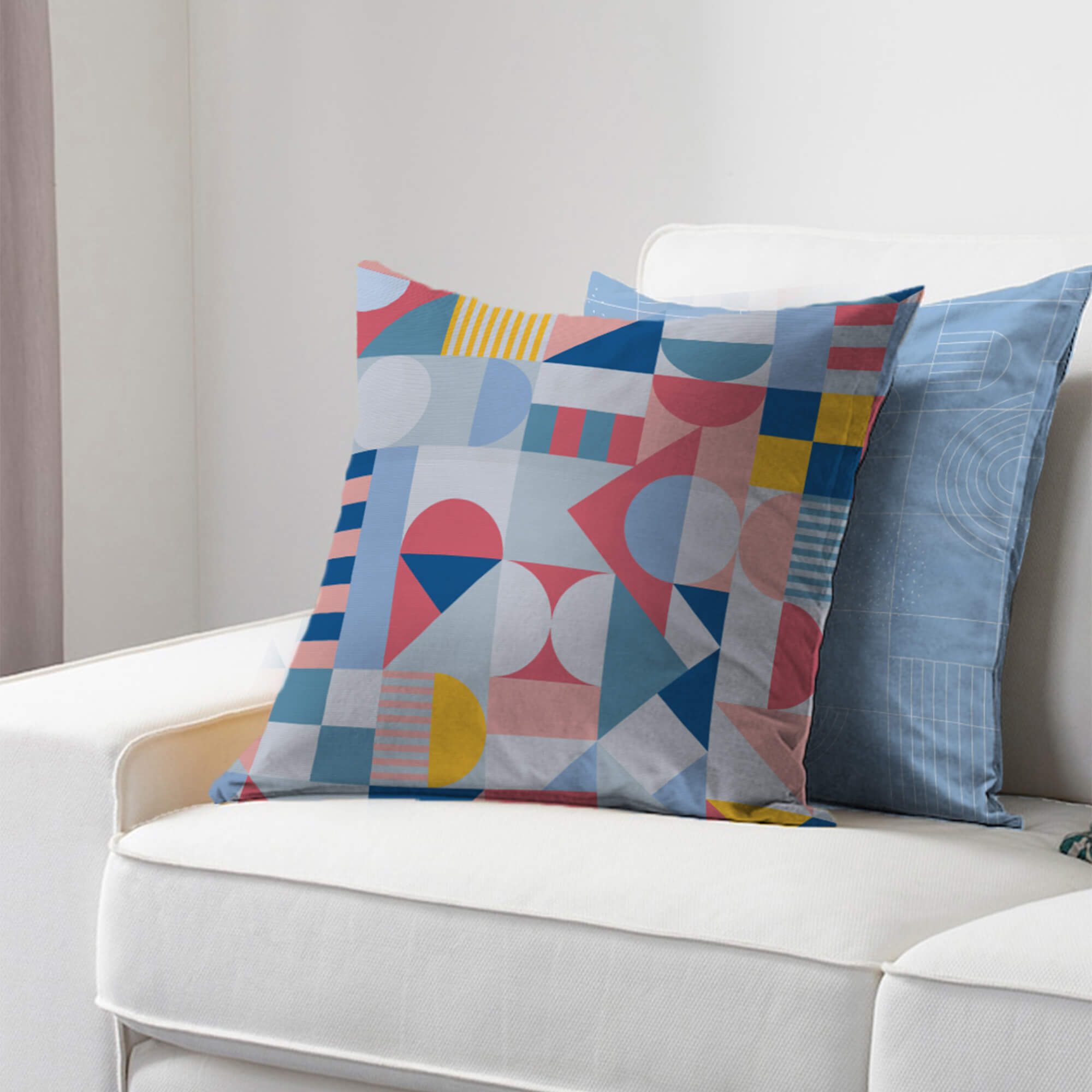 Pop Modern  Reversible Bauhaus Digital Cushion Cover 40x40 Cm in Blue Colour