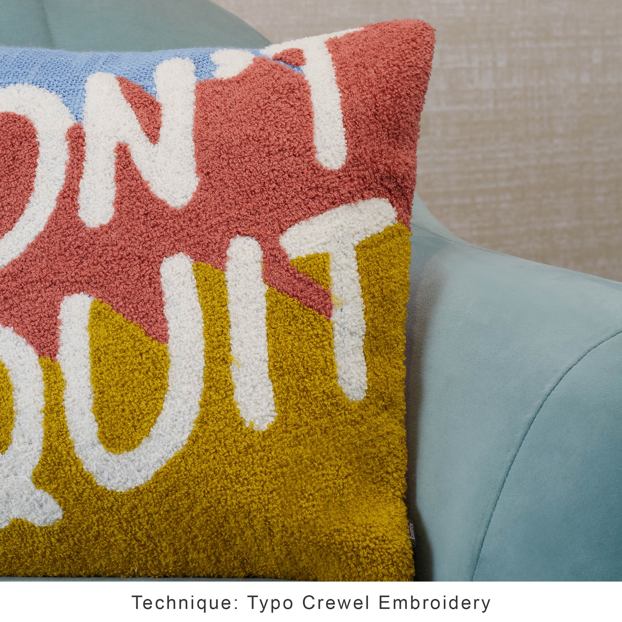 Pop Modern  Text Crewel Embroidered Cushion Cover 40x40 Cm in Multi Colour