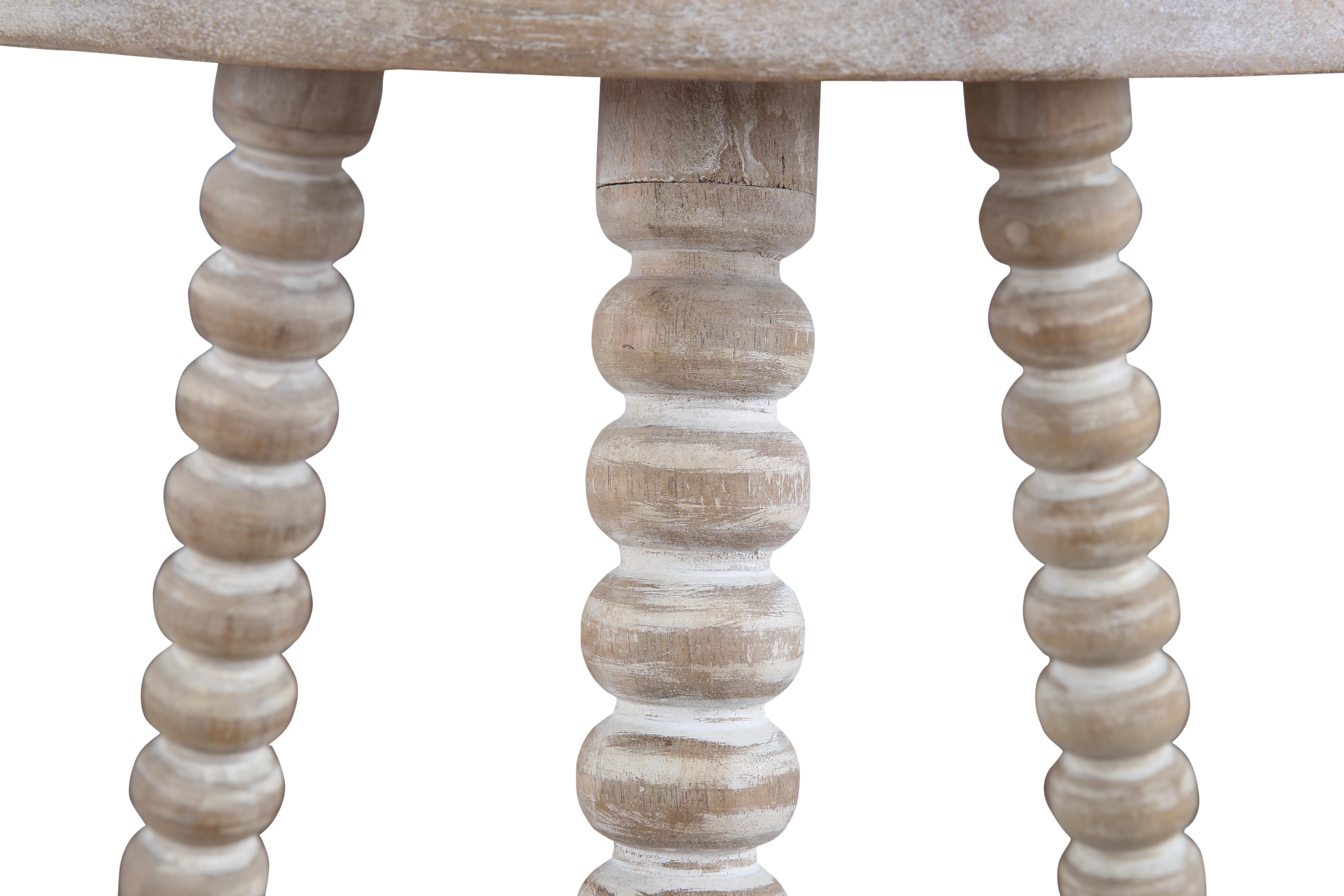 Antico Mango Wood Carved Stool in White Colour