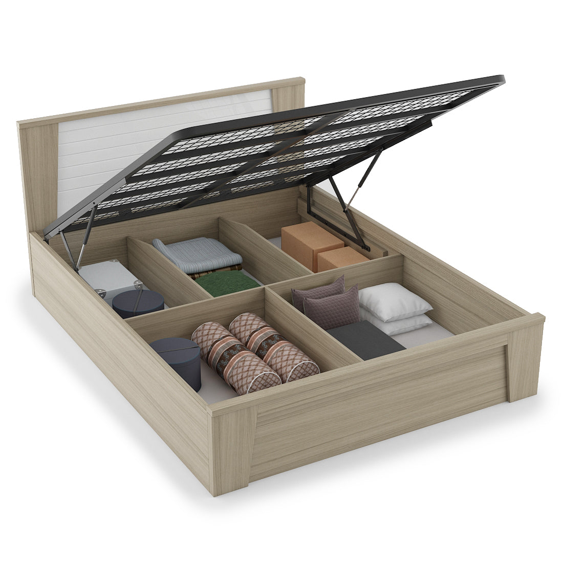 Ambra Queen bed with Hydraulic storage in Oak Colour