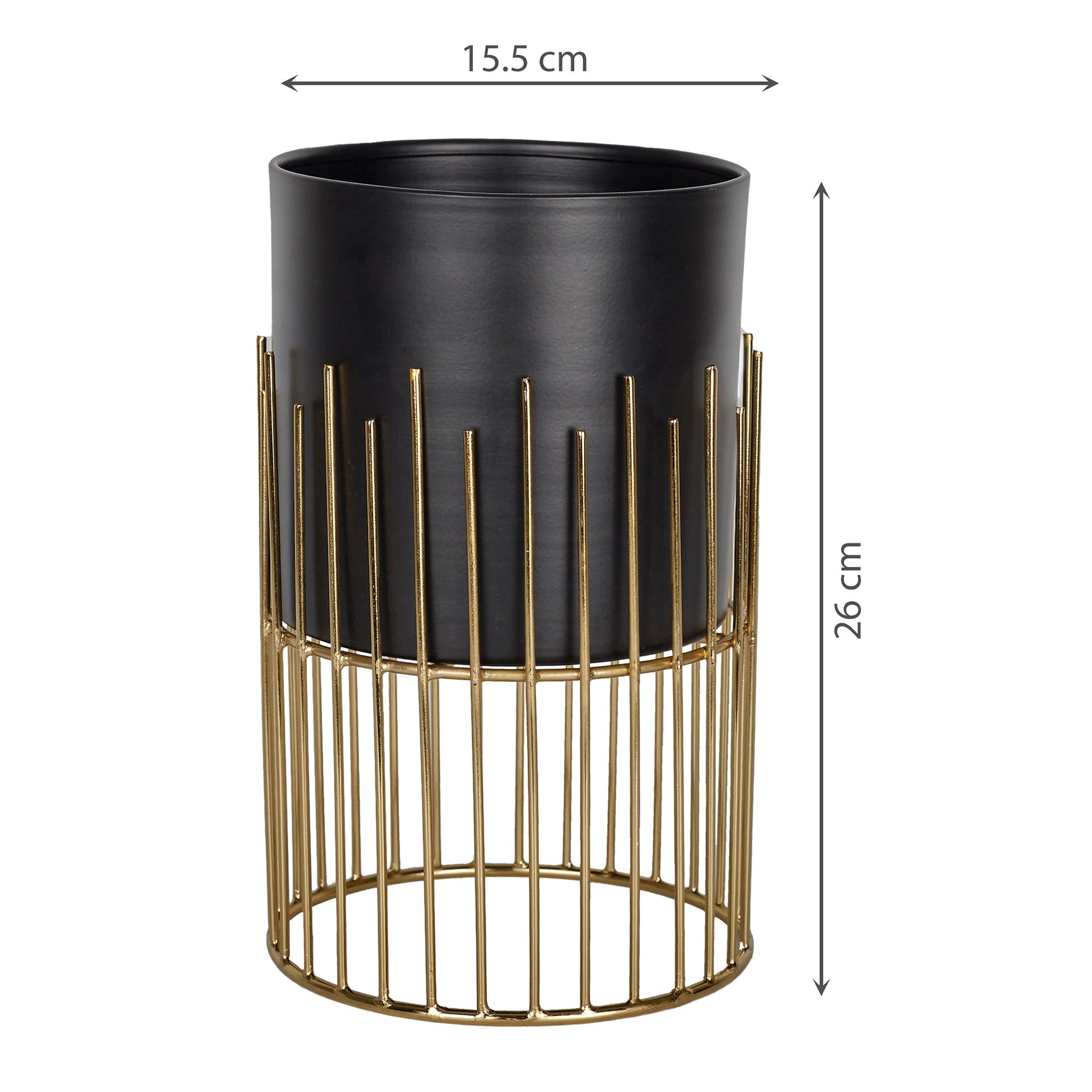 Artiskylar Metal Matt Finish Planter 26 Cm in Black and Gold Colour