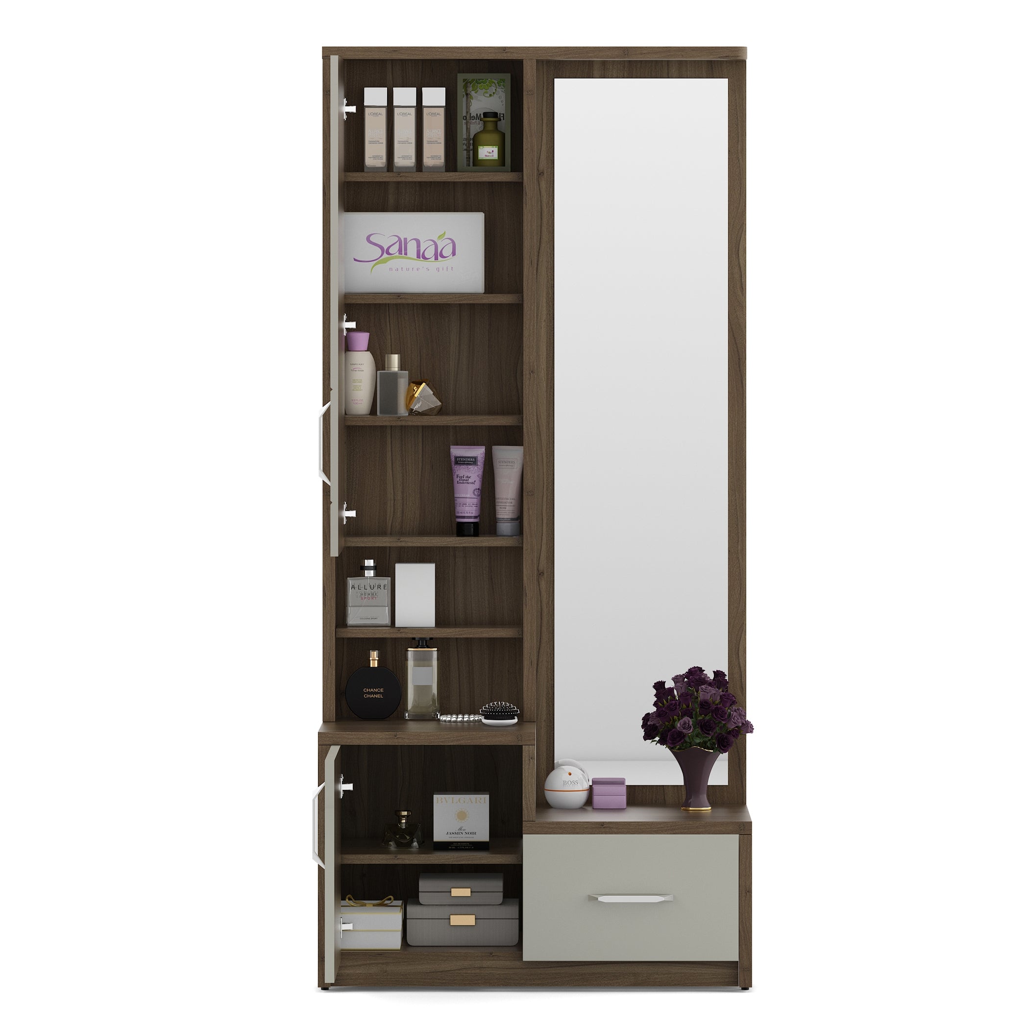 Cascade  Dresser With Mirror in Lyon walnut Colour