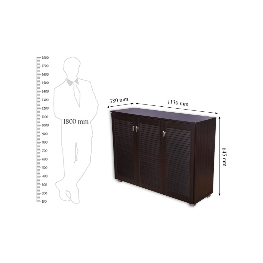 Frisco Engineered Wood 3 door Shoe Rack in Wenge Colour