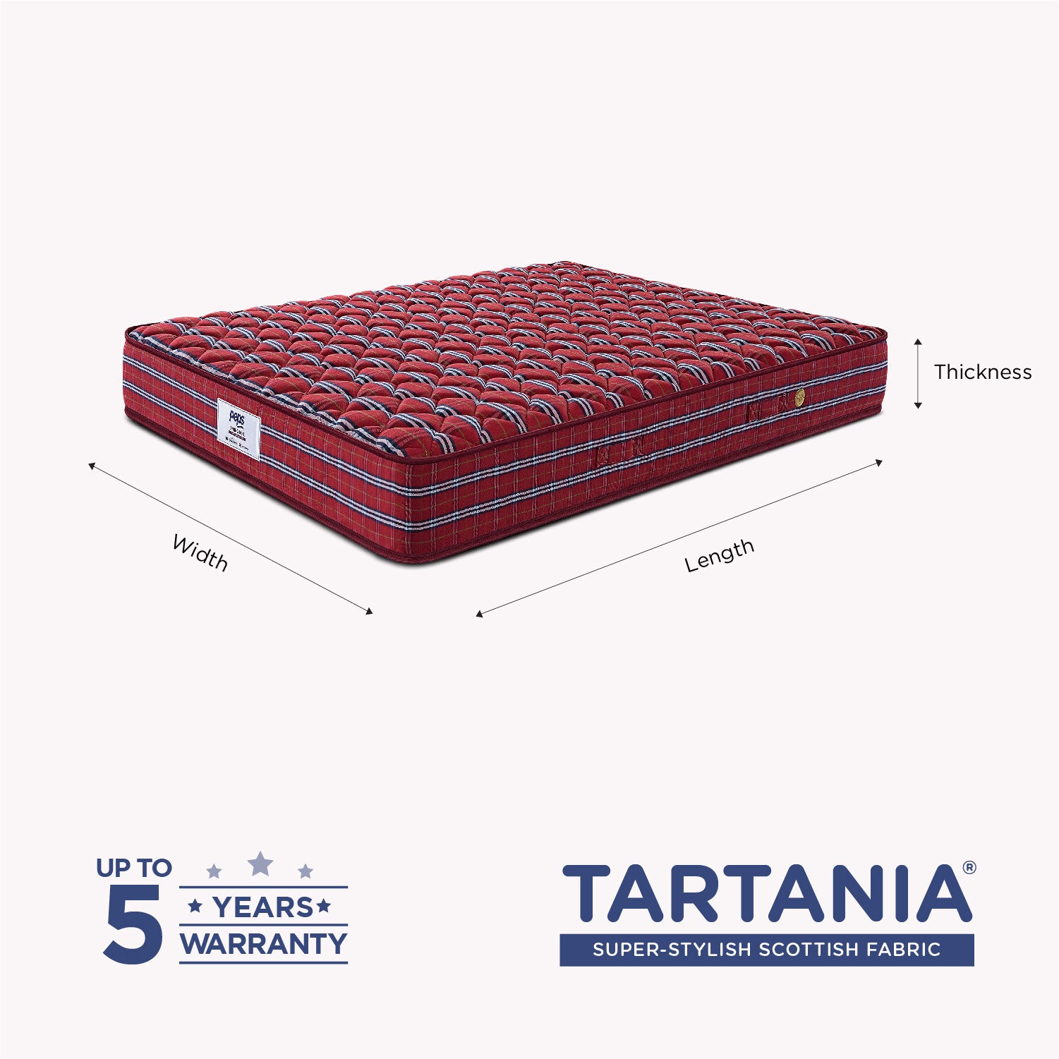 Tartania Pocket Spring Single Mattress 72x36x8 Inch in Maroon Colour