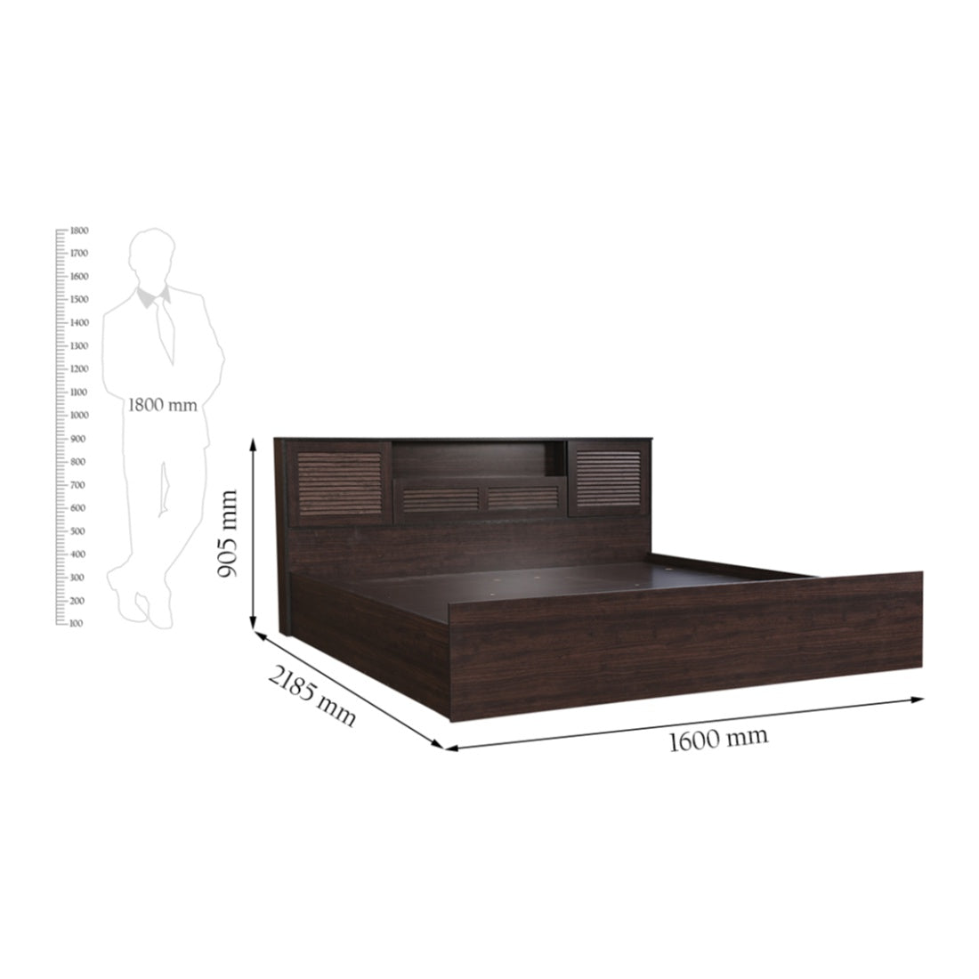 Bolton Queen bed with Hydraulic storage in Wenge Colour