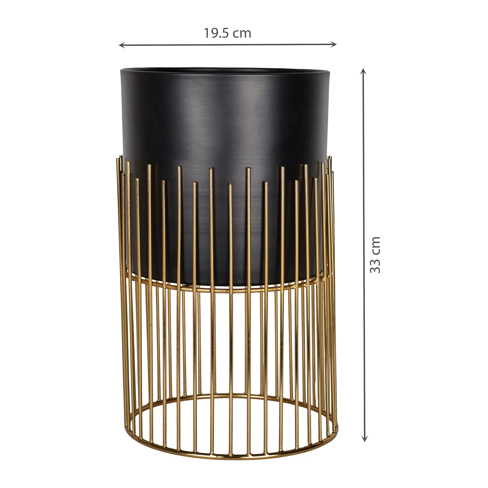 Artiskylar Metal Matt Finish Planter 33 Cm in Black and Gold Colour