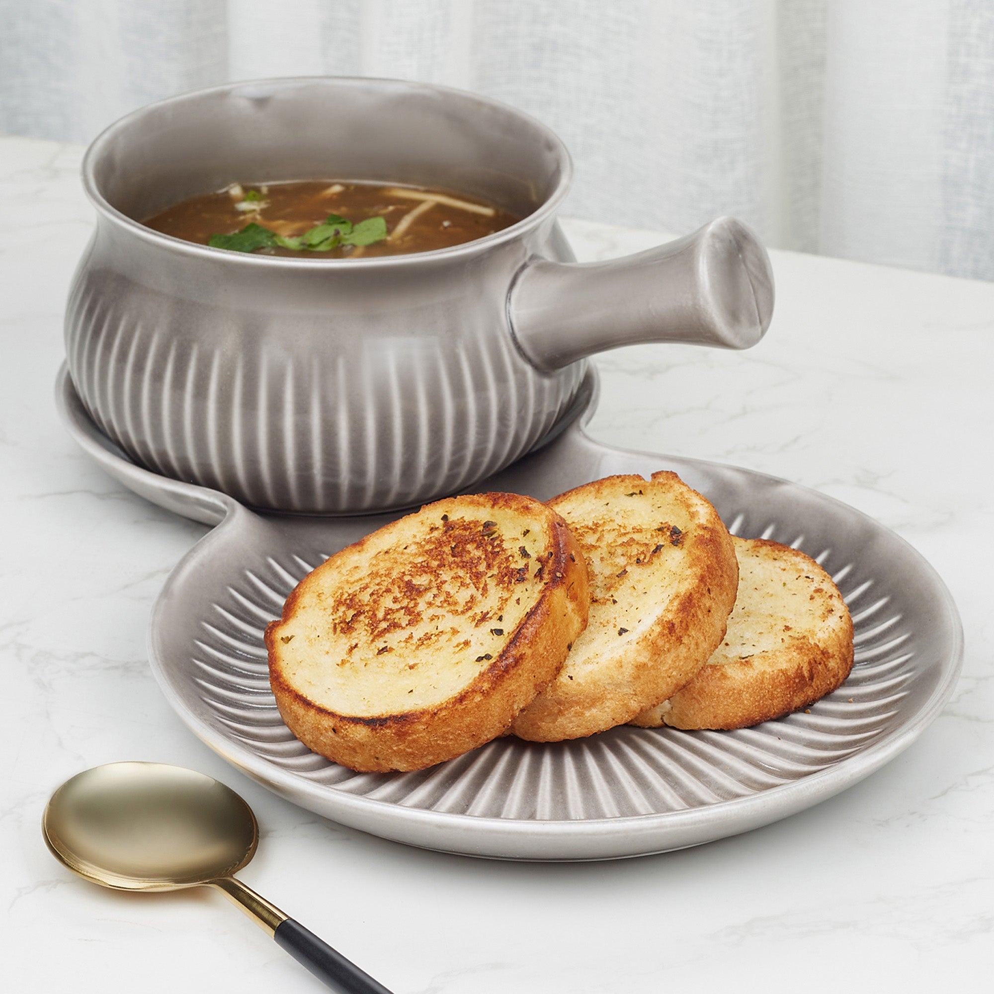 Ace Ceramic Soup Cup & Serving Platter Combo in Assorted Colour