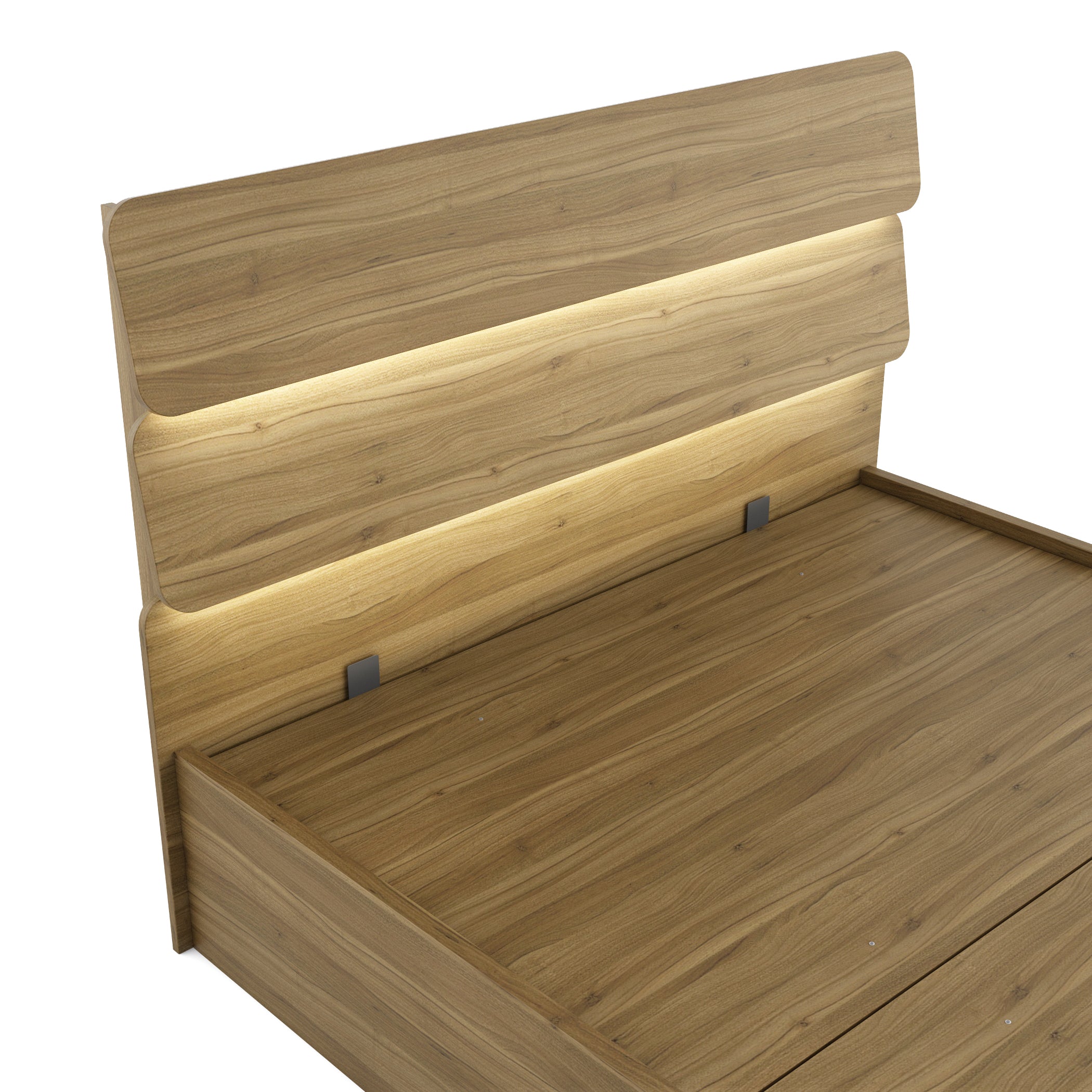 Freya  King Bed With Hydraulic Storage in Natural Teak Colour