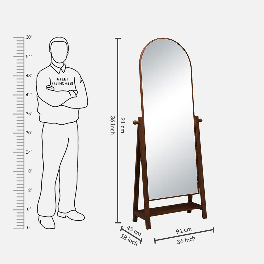 Freya  Standing Mirror in Walnut Colour