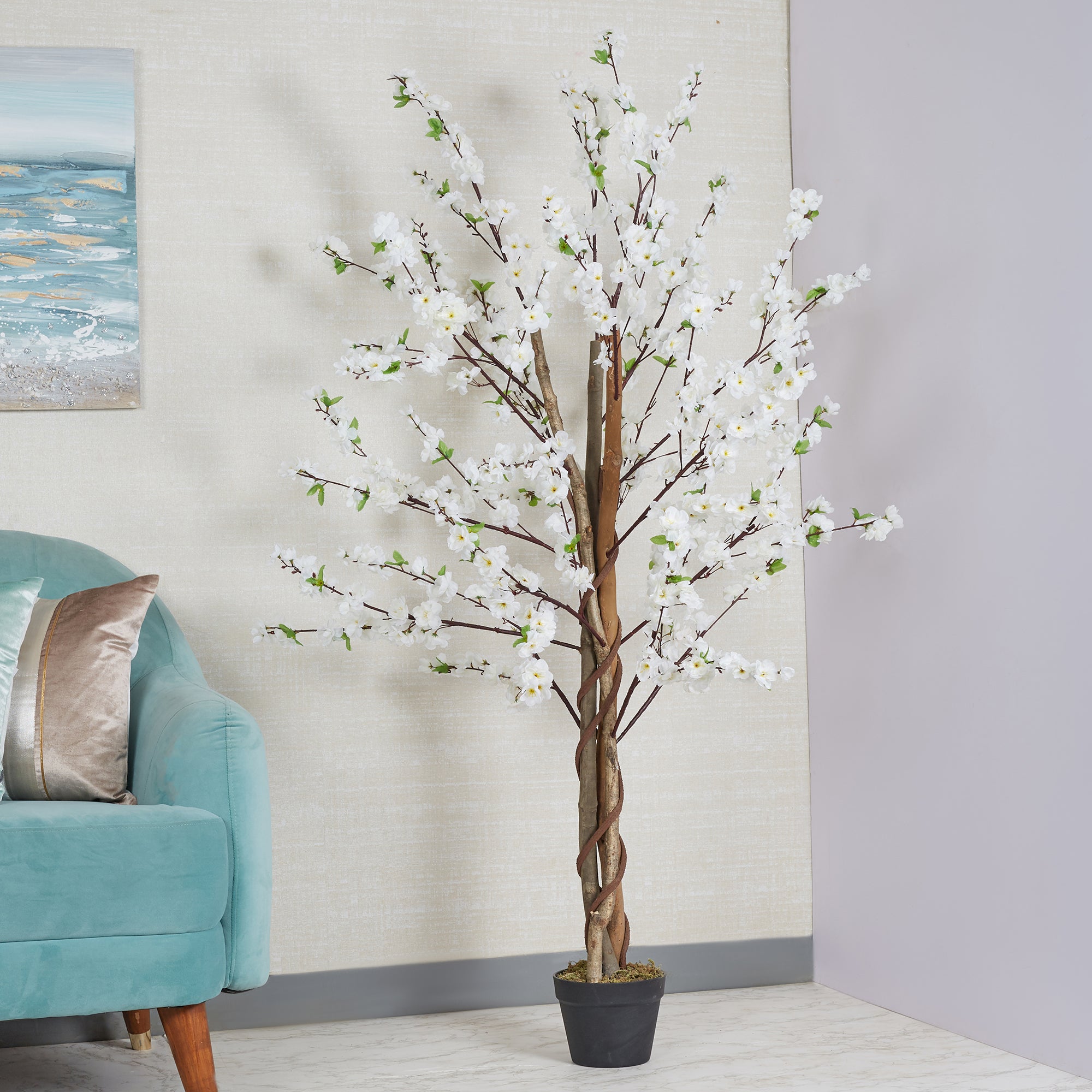 Ilana Artificial Peach Blossom Potted Tree 160Cm in White Colour