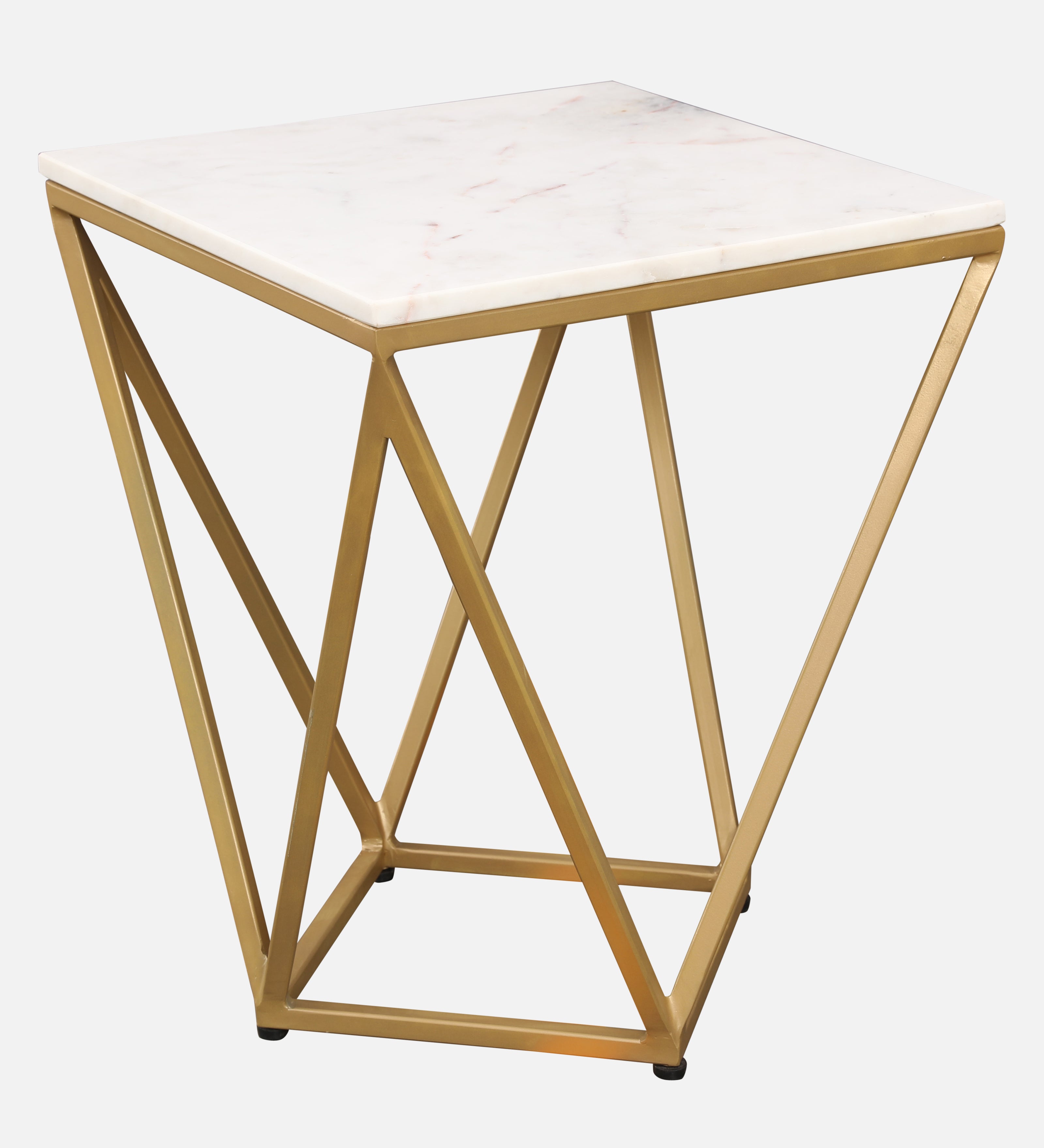 Michelle Marble Top Side Table in White and Gold Colour
